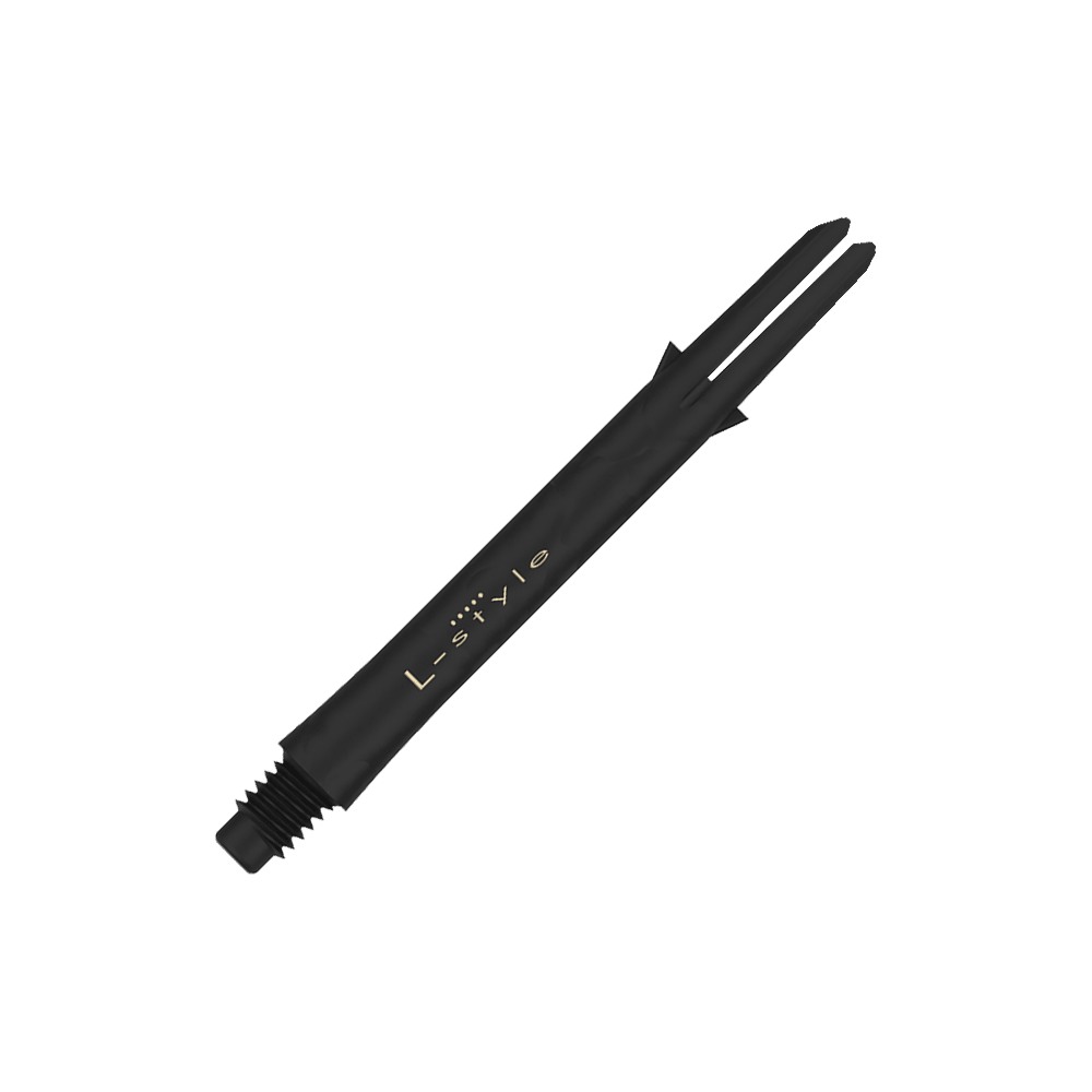 L-Style Carbon Shafts 330 Auf dem Bild ist ein schwarzer Carbon-Dartschaft von L-Style zu sehen. Er hat eine Länge von 46 mm und ist ohne Kappen abgebildet.