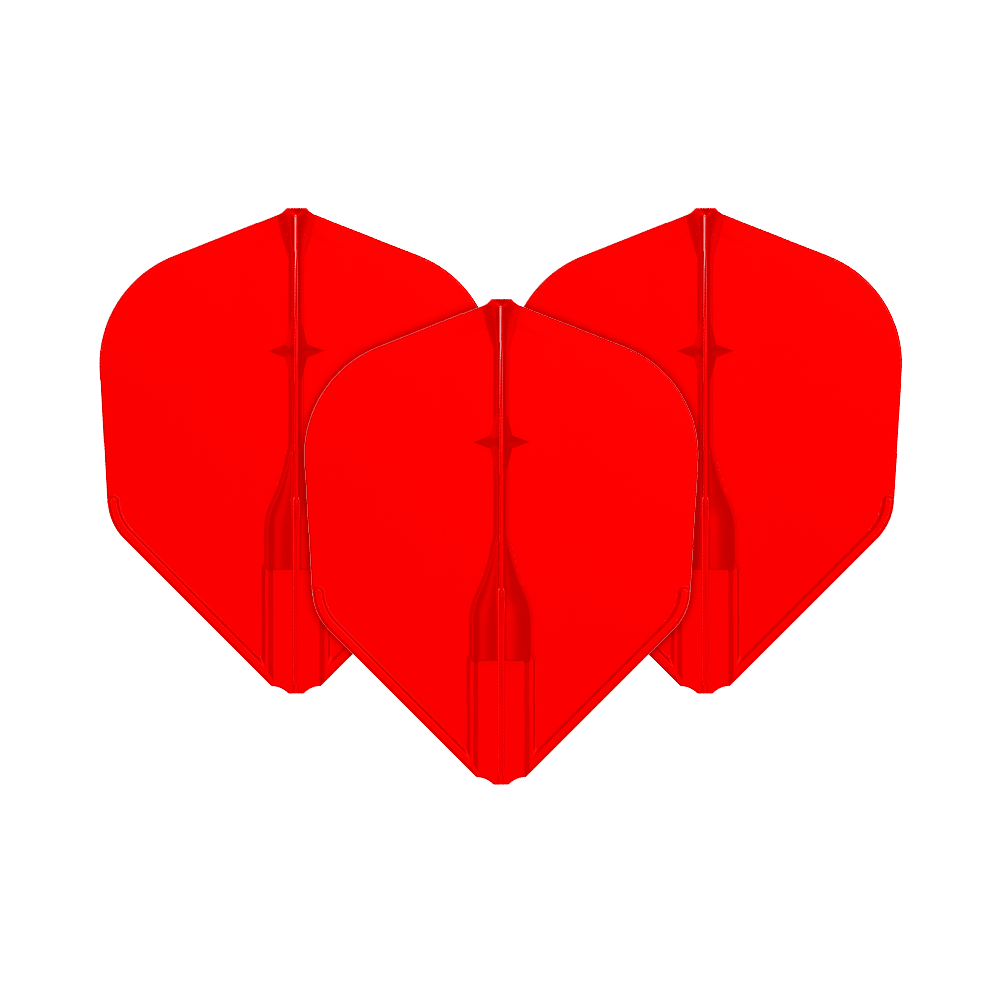 L-Style L3EZ Flights Auf dem Bild sind drei rote Dart-Flights zu sehen. Sie sind nebeneinander angeordnet und haben eine klassische Pfeilform.