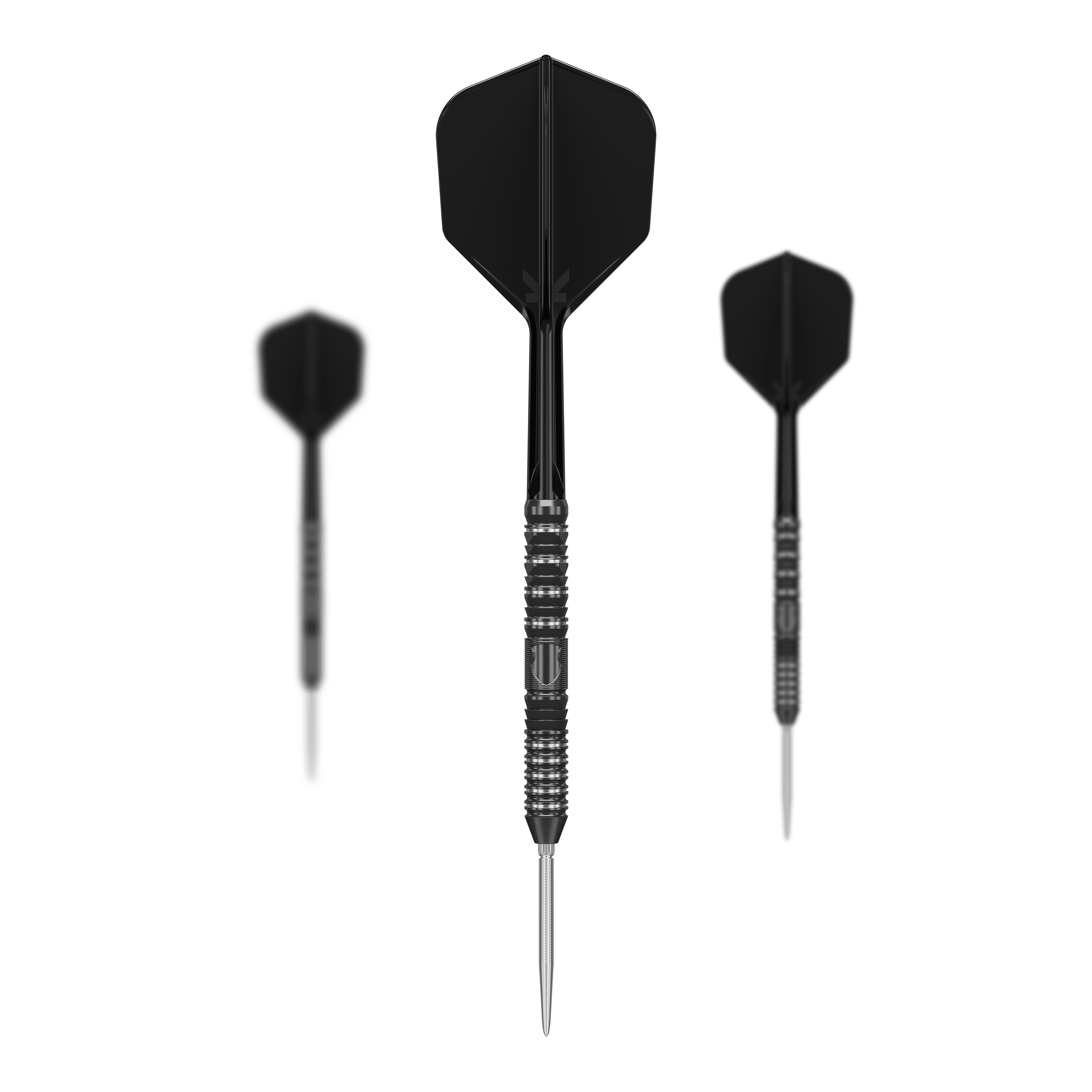 Das Bild zeigt drei schwarze Steeldarts des Modells „Target Japan Black Marque Draco GEN2“. Die Pfeile haben eine metallische Spitze und ein elegantes, gerilltes Design am Griff.