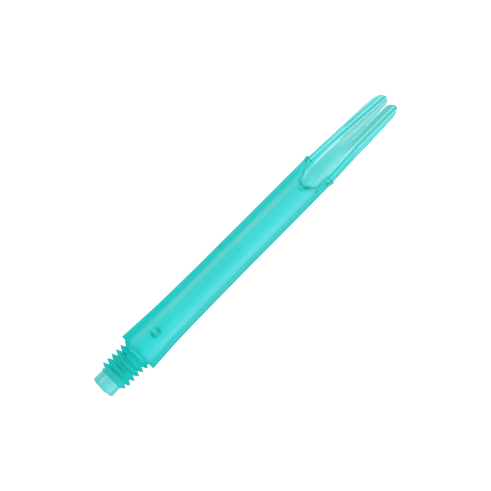 L-Style L-Shafts Locked Straight - Emerald 330 Das Bild zeigt einen geraden, durchsichtig-grünen Dart-Schaft. Er hat ein Schraubgewinde an einem Ende und ist ohne Kappen abgebildet.