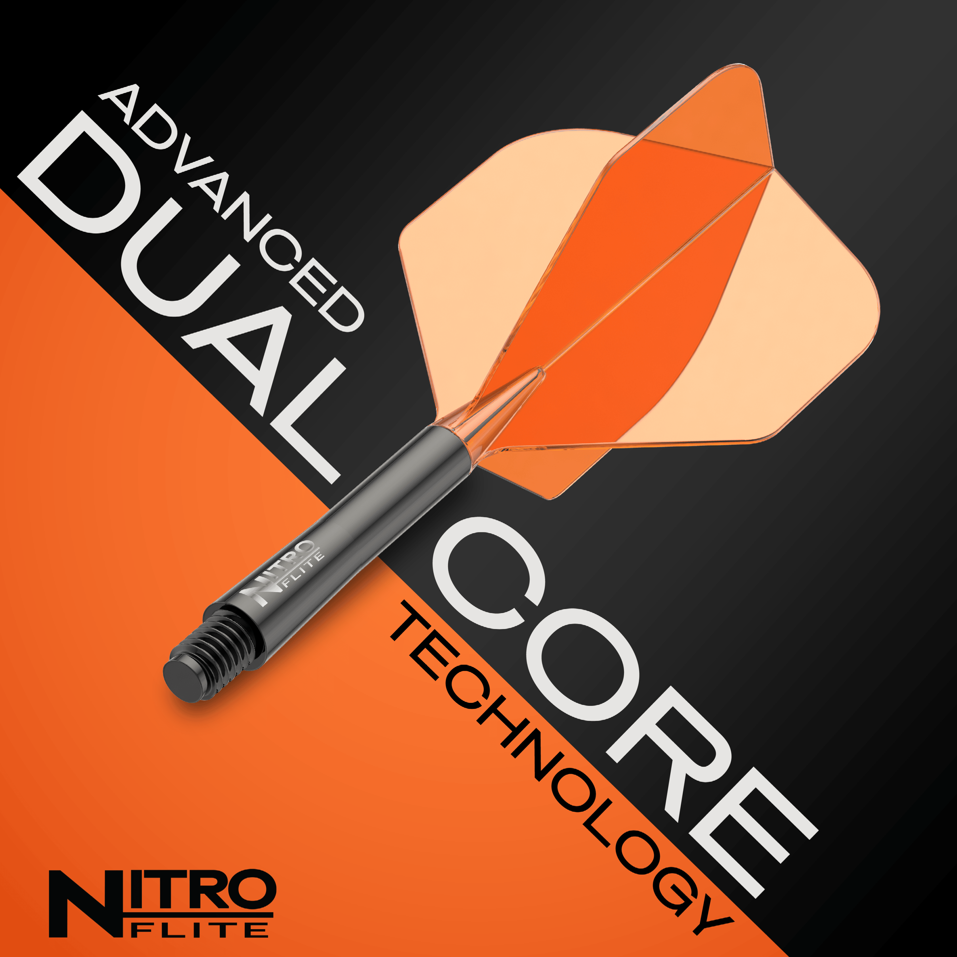 Red Dragon Nitroflite Black Shaft Orange Flights No2 Das Bild zeigt das Produkt Red Dragon Nitroflite Black Shaft Orange Flights No2. Der Dart besitzt einen schwarzen Schaft und auffällige orange Flights.