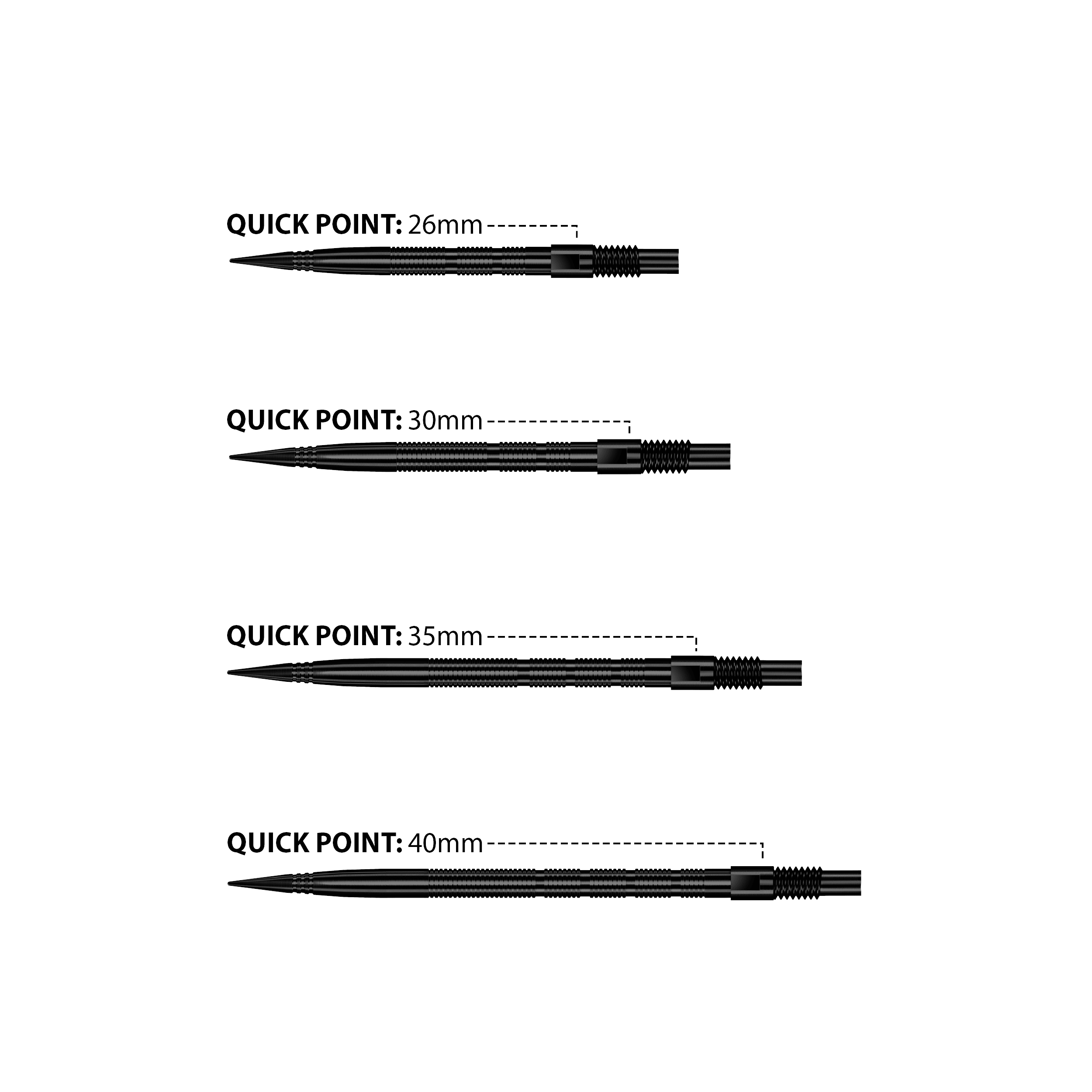 Harrows Quick Point Micro Ridge Dartspitzen - Schwarz Das Bild zeigt Harrows Quick Point Micro Ridge Dartspitzen in Schwarz. Die Dartspitzen sind schlank und für präzises Werfen geeignet.