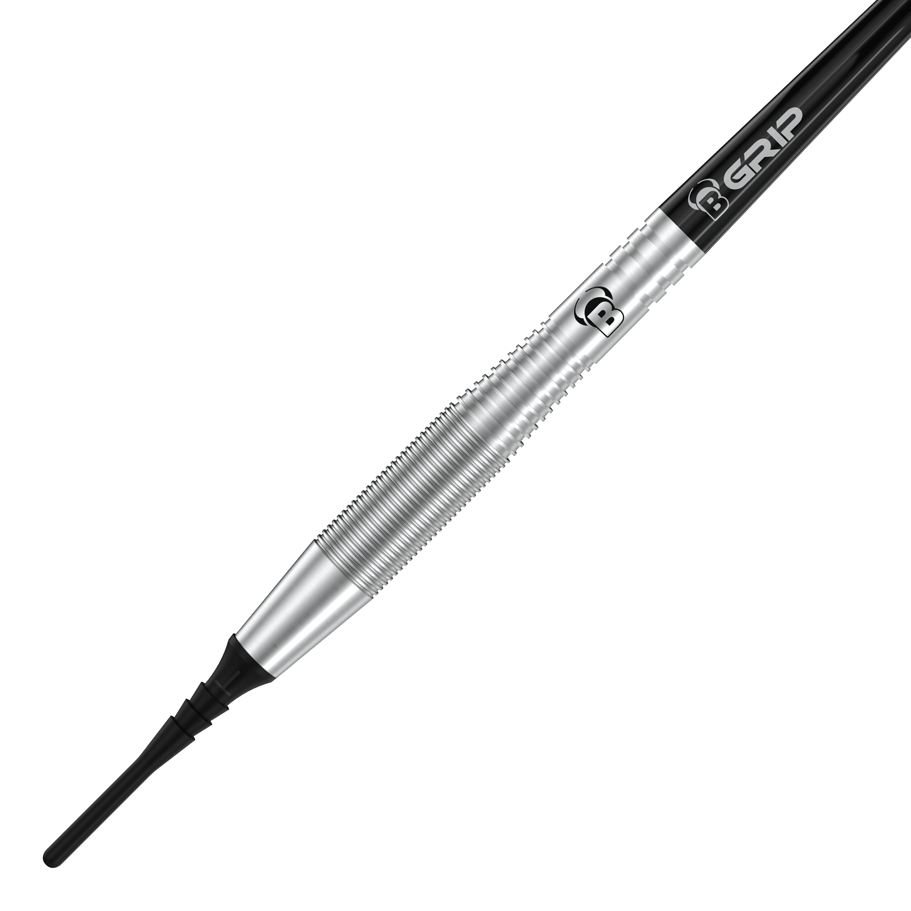 Bulls Martin Schindler TW80 Softdarts - 18g Auf dem Bild ist ein Bulls Martin Schindler TW80 Softdart mit einem Gewicht von 18g zu sehen. Der Dart hat ein silbernes, geriffeltes Griffstück und eine schwarze Spitze.
