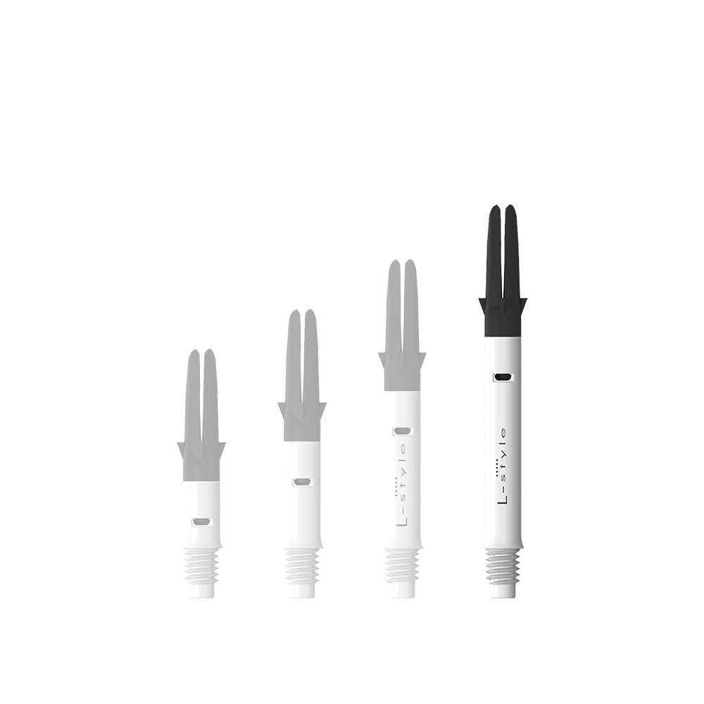 L-Style L-Shaft Carbon Silent Straight - Weiß 330 Das Bild zeigt den L-Style L-Shaft Carbon Silent Straight in Weiß, Modell 330. Der Artikel ist ein stabiler Schaft für Dartpfeile.