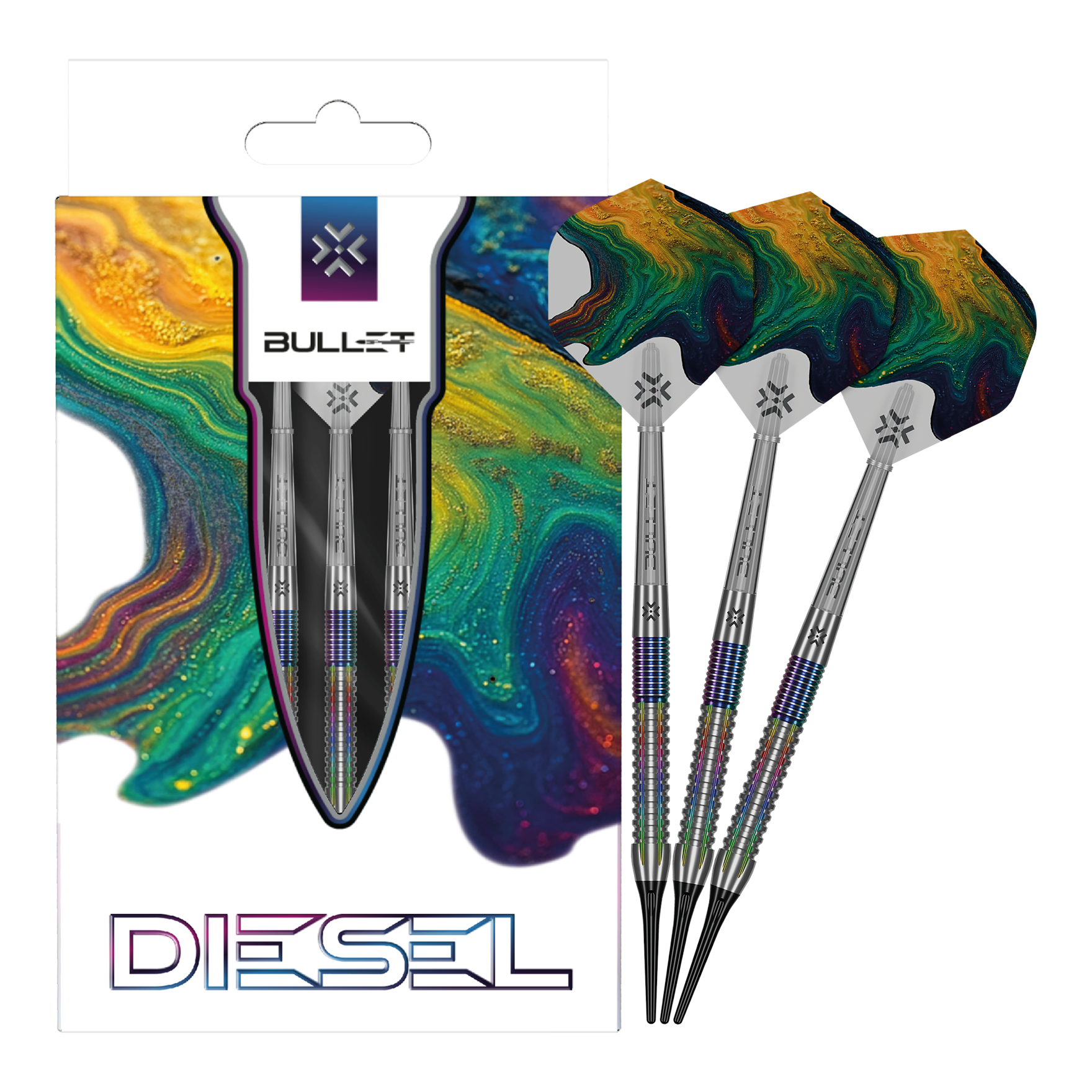 Bullet Diesel V2 Softdarts - 20g Auf dem Foto sind Bullet Diesel V2 20g Soft Darts zu sehen. Sie eignen sich gut für Softdartspieler.