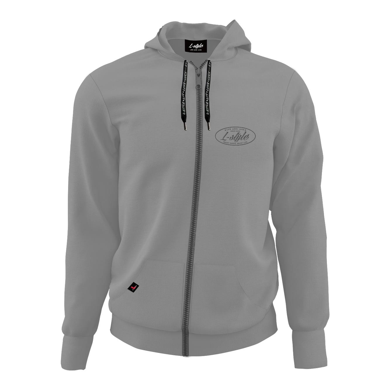 L-Style Hoodie - Grau Der Hoodie „L-Style Hoodie - Grau“ ist grau, hat eine Kapuze und einen durchgehenden Reißverschluss. Auf der linken Brust befindet sich ein dezentes L-Style Logo.