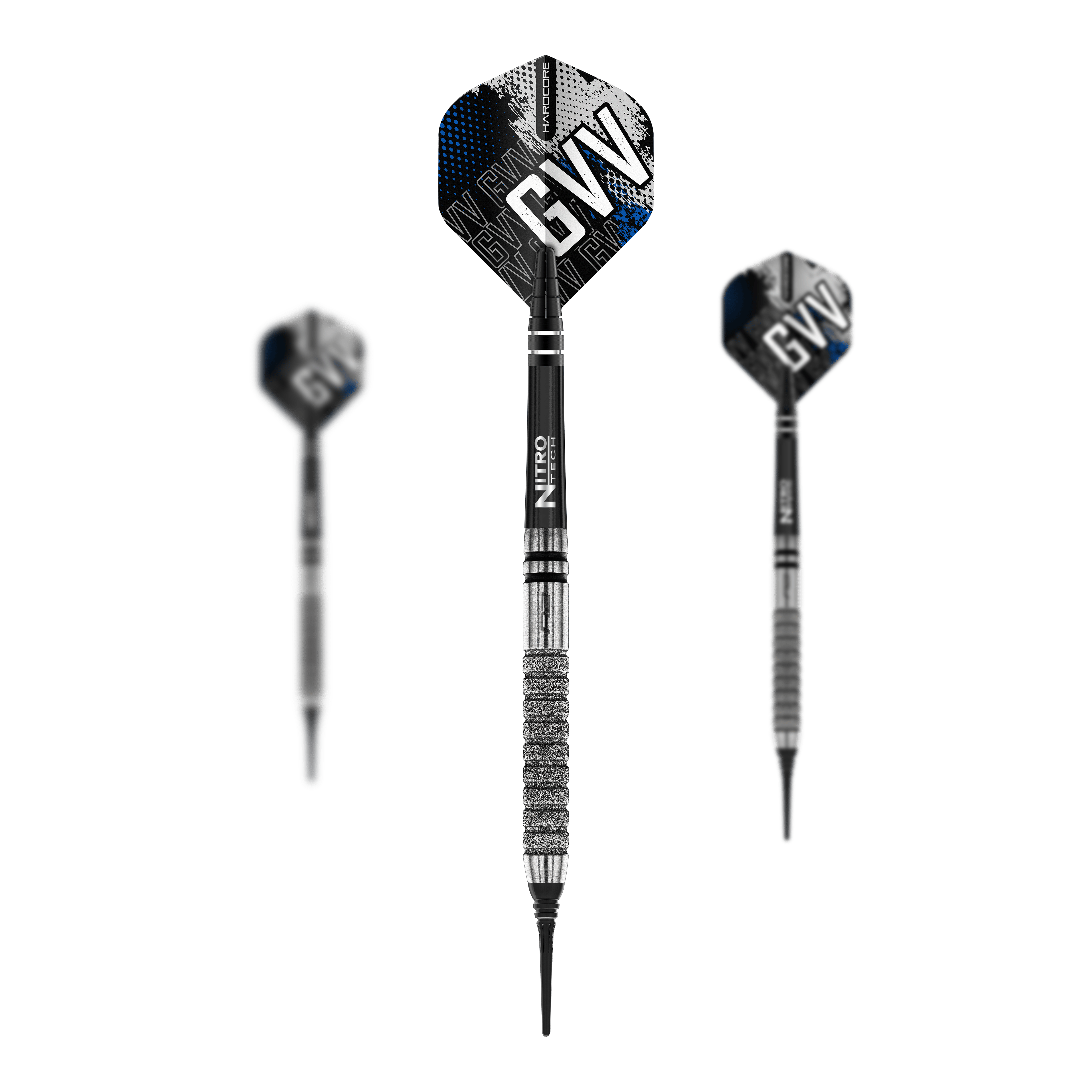Red Dragon Gian Van Veen Tour Edition Softdarts - 20g Das Bild zeigt die Red Dragon Gian Van Veen Tour Edition Softdarts mit einem Gewicht von 20g. Die Pfeile haben schwarze und silberne Details sowie Flights mit dem Aufdruck "GVV".