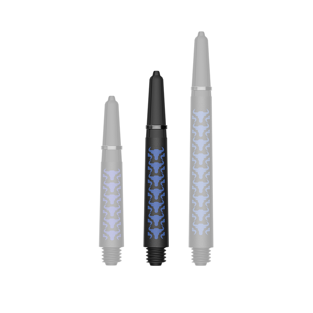Bulls NL Capo Carbon Shafts - Blau Das Foto zeigt BullsNL Capo Carbon Shafts Blau Short 34mm. Es handelt sich um einen einzelnen Dart-Schaft aus Carbon.