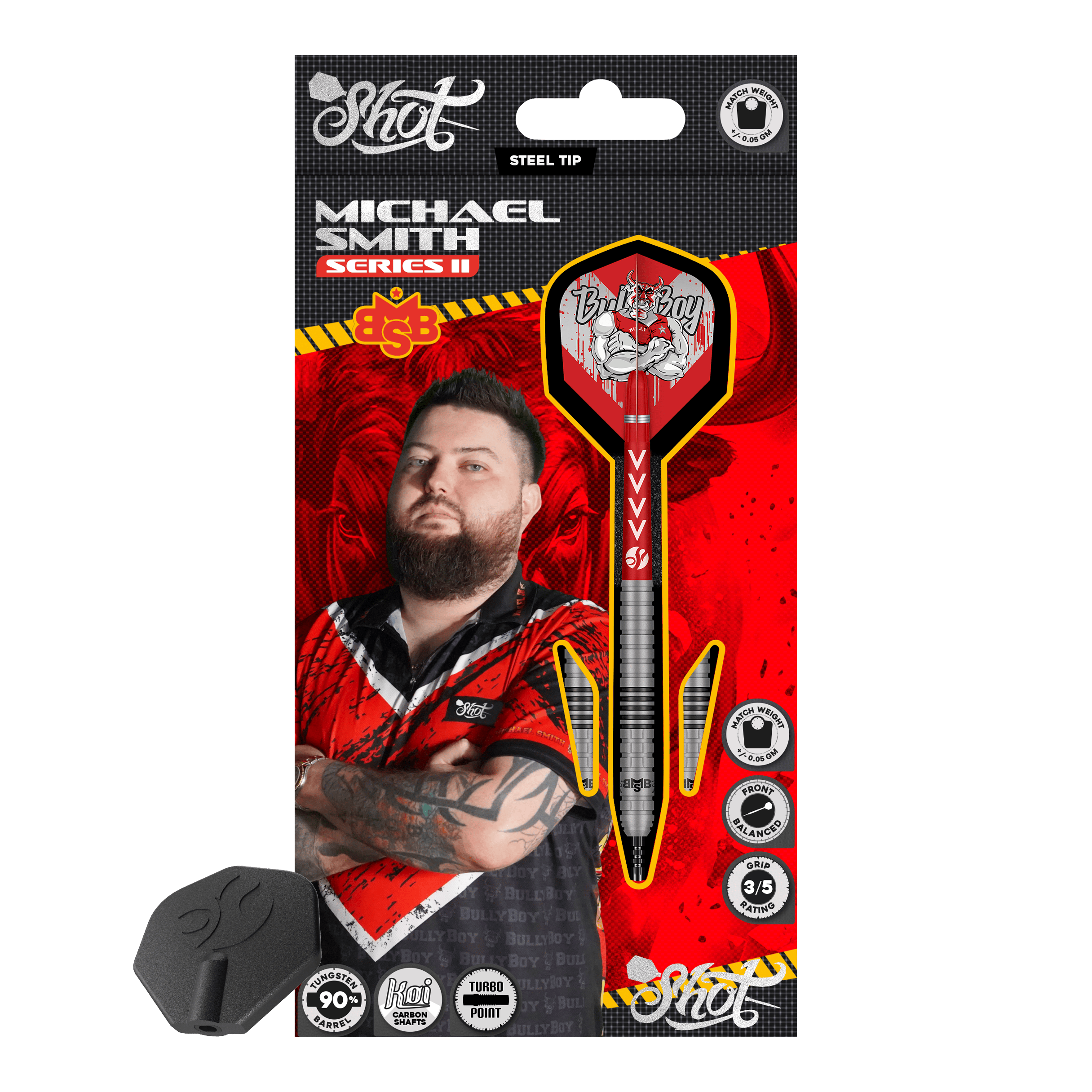Shot Michael Smith Series 2 Turbo Point Steeldarts Abgebildet sind die Shot Michael Smith Series 2 Turbo Point Steeldarts. Sie sind speziell für Präzision und Kontrolle beim Dartspielen entwickelt.