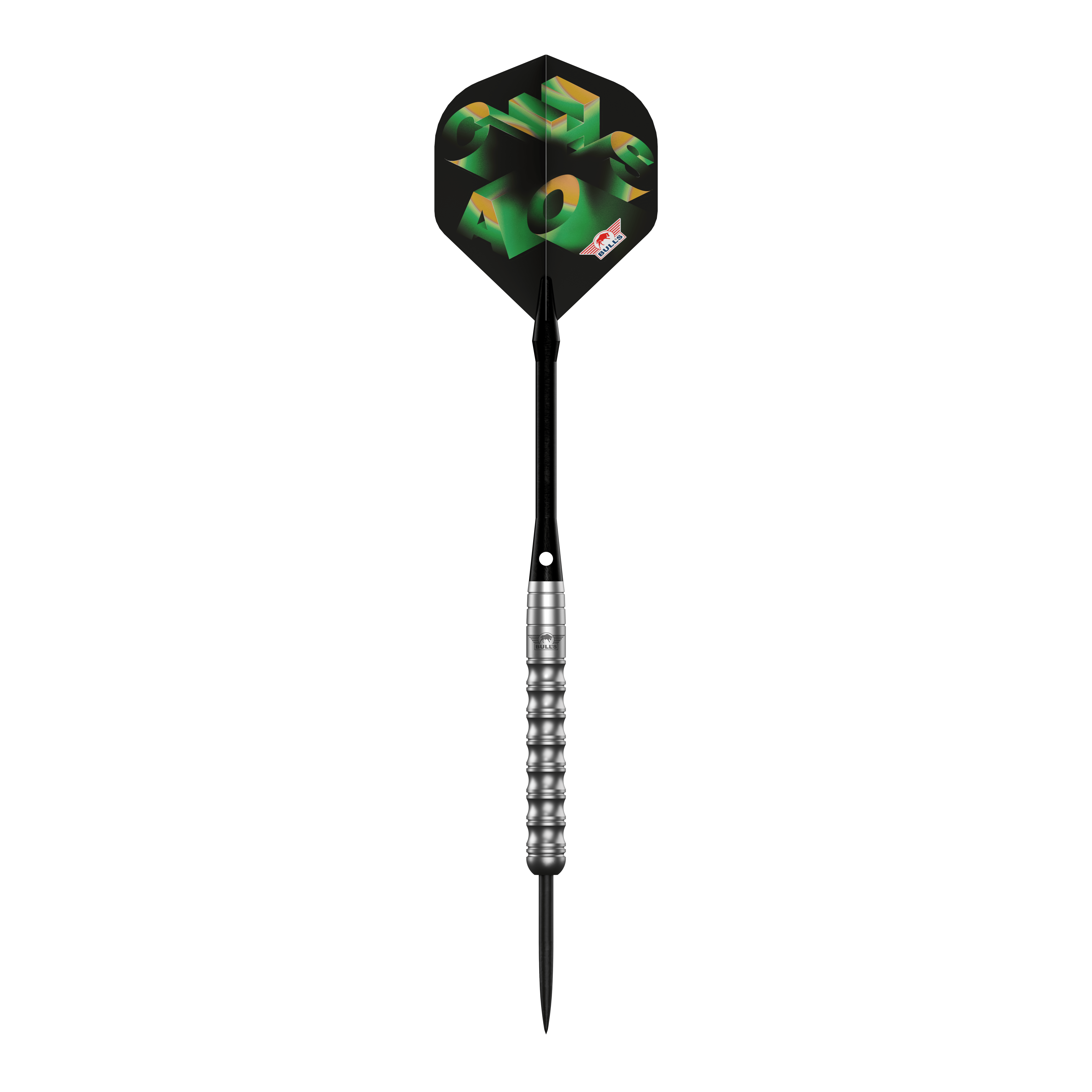 Bulls NL Chaos Green Steeldarts - 24g Das Bild zeigt die Bulls NL Chaos Green Steeldarts - 24g. Es handelt sich um ein Set grüner Steeldarts für Dartspieler.