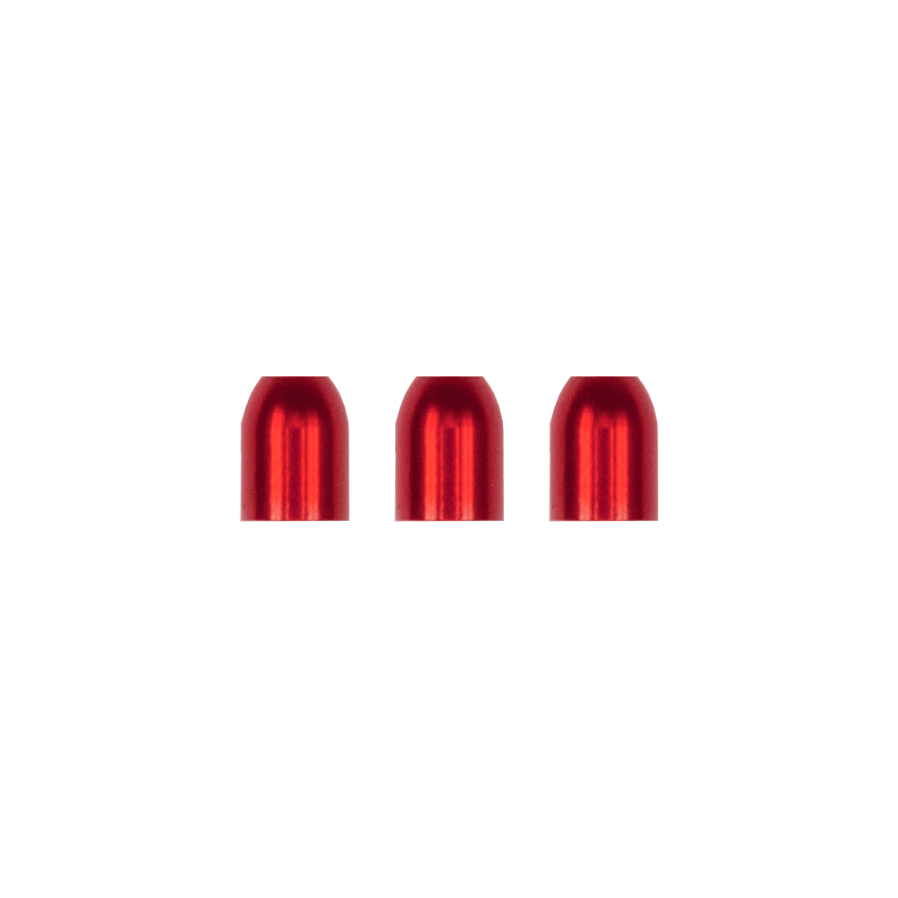 LCR-RED_L-Style_Premium_Metall_Champagne_Ringe_Rot_1 Das Bild zeigt drei rote, metallische Champagner-Ringe nebeneinander. Sie sind glänzend und haben eine abgerundete Form.