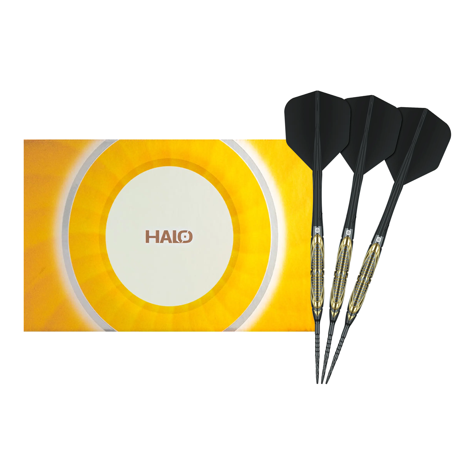 Das Bild zeigt die Caliburn Halo H2 Steeldarts mit einem Gewicht von 22,5g in voller Länge. Die Steeldarts sind besonders langlebig und robust.