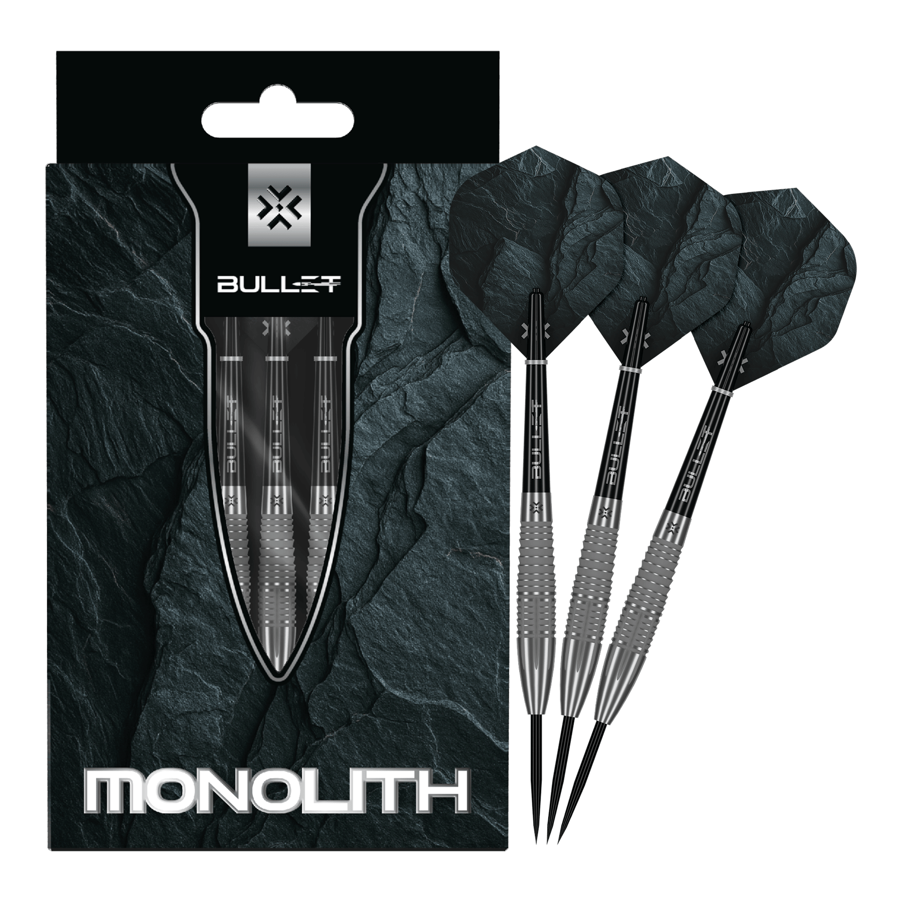 Bullet Monolith Steeldarts Abgebildet sind die Bullet Monolith Steel Darts in voller Länge. Dieses Produkt eignet sich für das Steeldart-Spiel.