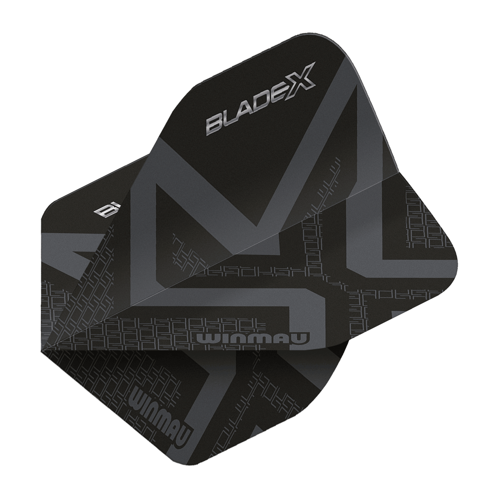 Winmau Prism Delta Blade X Metallic Black No2 Standard Flights Winmau Prism Delta Blade X Metallic Black No2 Standard Flights wird gezeigt. Ein Dartflugblatt in metallischem Schwarz, Standardgröße Nummer 2.