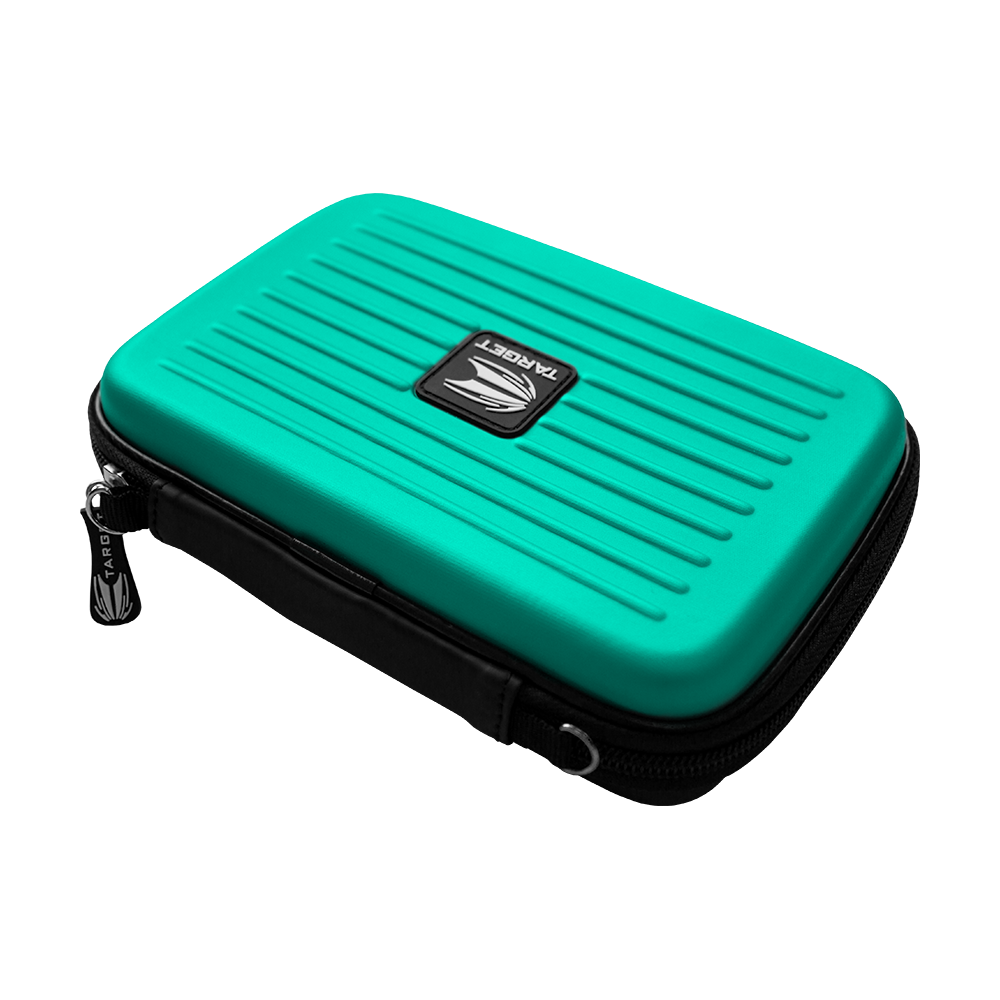 Das Bild zeigt das Produkt "Target Takoma XL Dartwallet". Es ist ein Dart-Etui mit harter, türkisfarbener Schale und schwarzem Reißverschluss.
