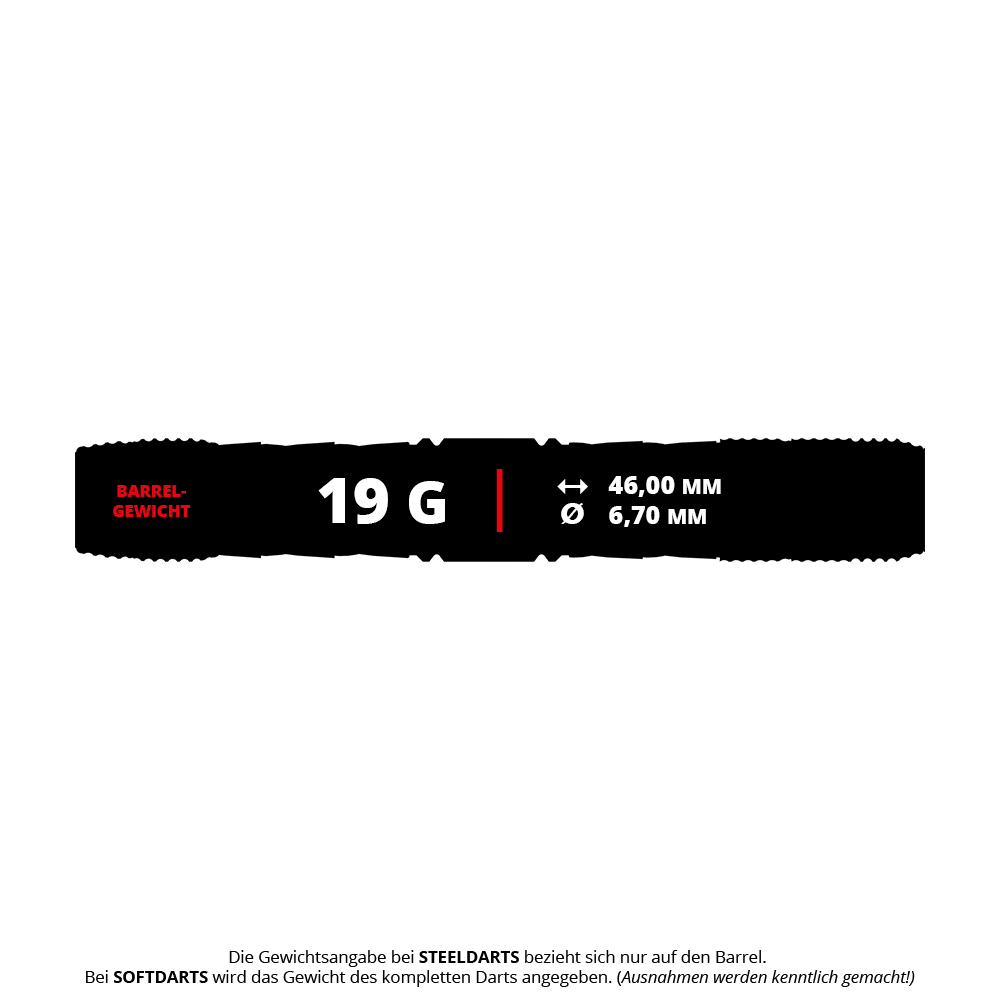 Target Japan Kaze Series Ceros 03 Softdarts - 19g Das Bild zeigt die Produktdaten der "Target Japan Kaze Series Ceros 03 Softdarts - 19g". Der Dart wiegt 19 Gramm, ist 46,00 mm lang und hat einen Durchmesser von 6,70 mm.