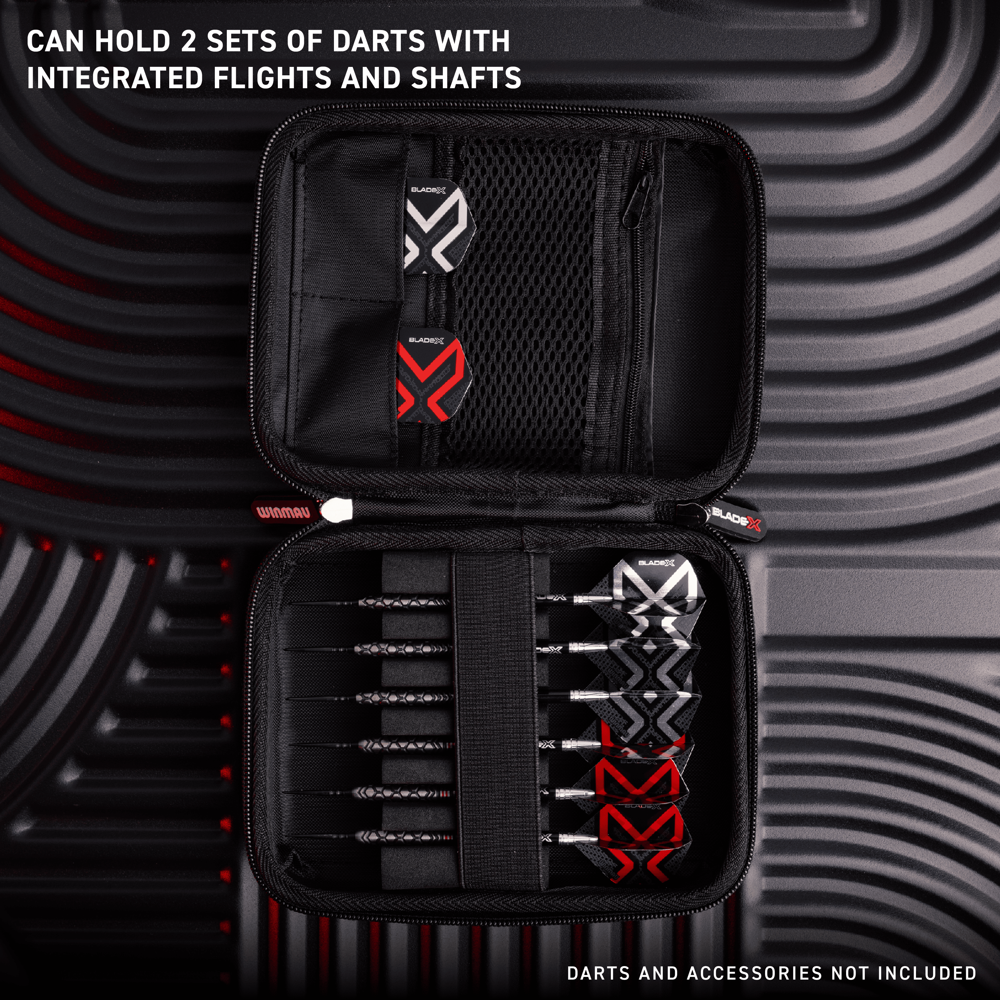 Winmau Blade X Armor G2 Dartwallet Das Foto zeigt das Winmau Blade X Armor G2 Dartwallet. Es bietet optimalen Schutz für Dartpfeile und Zubehör.