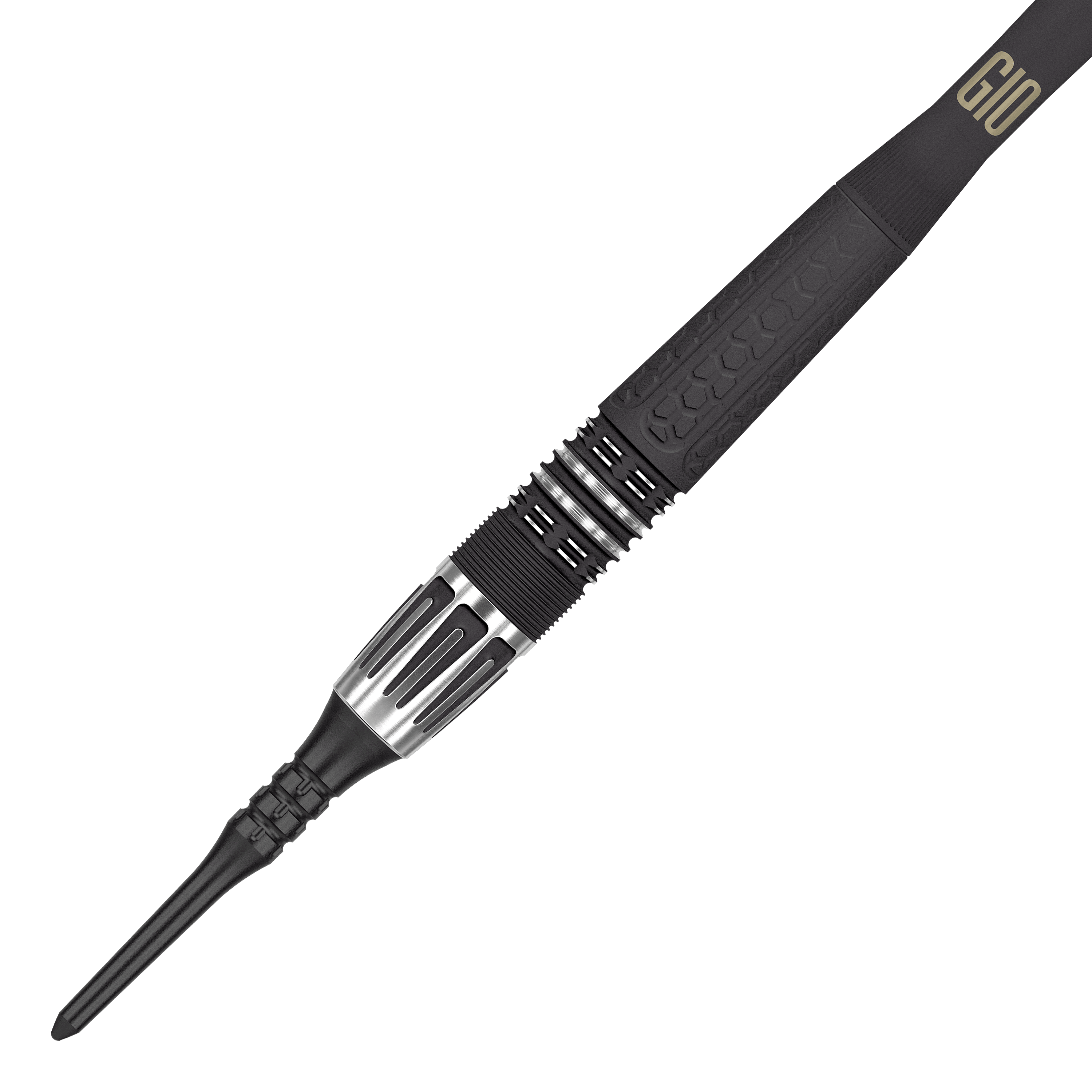 Target Phil Taylor Power 9Five GEN10 Softdarts Das Bild zeigt einen modernen Softdartpfeil mit schwarzem und silbernem Design. Auf dem Griffstück steht die Aufschrift "G10".