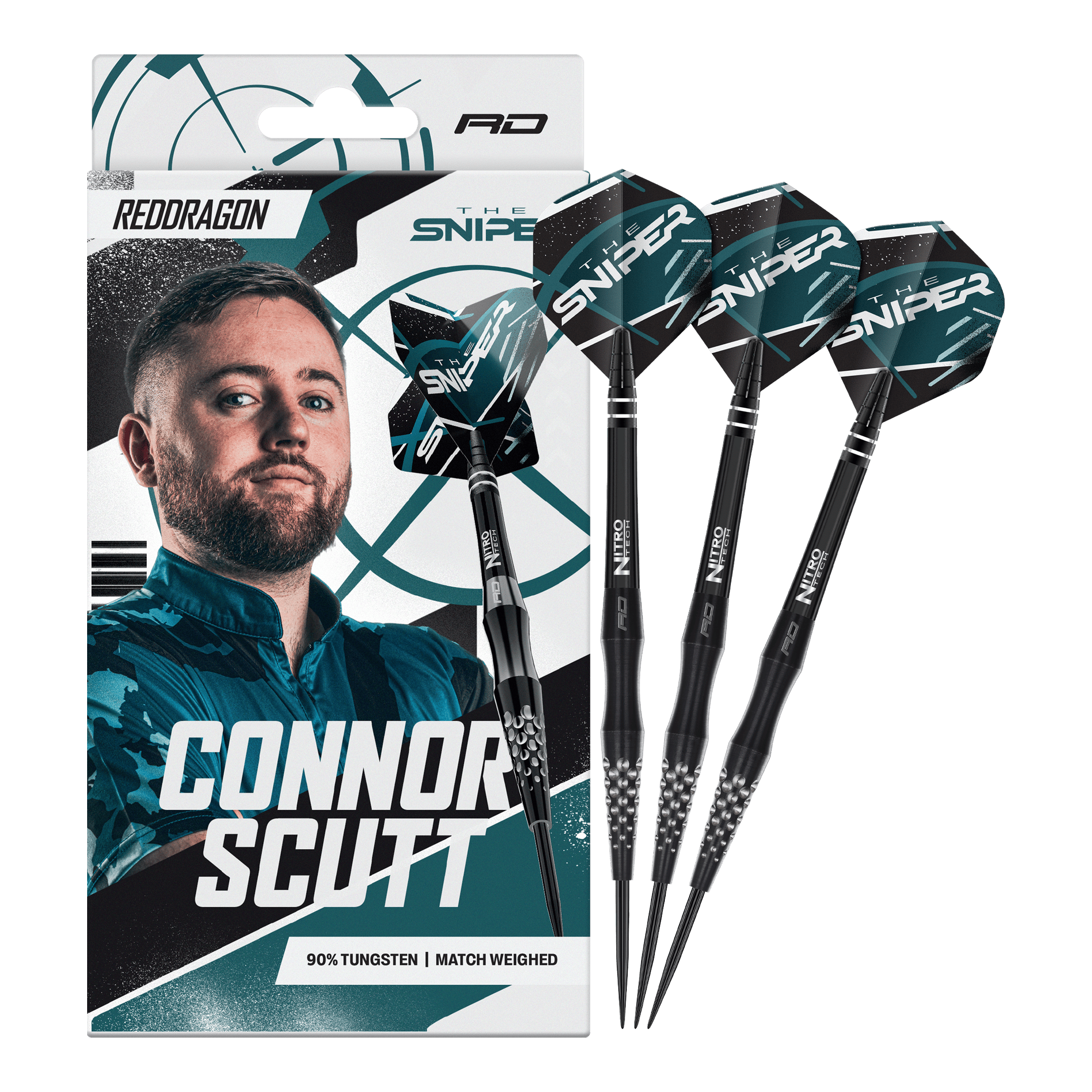 Das Foto präsentiert Red Dragon Connor Scutt The Sniper Steeldarts - 22g. Diese Darts sind ideal für ambitionierte Dartspieler.
