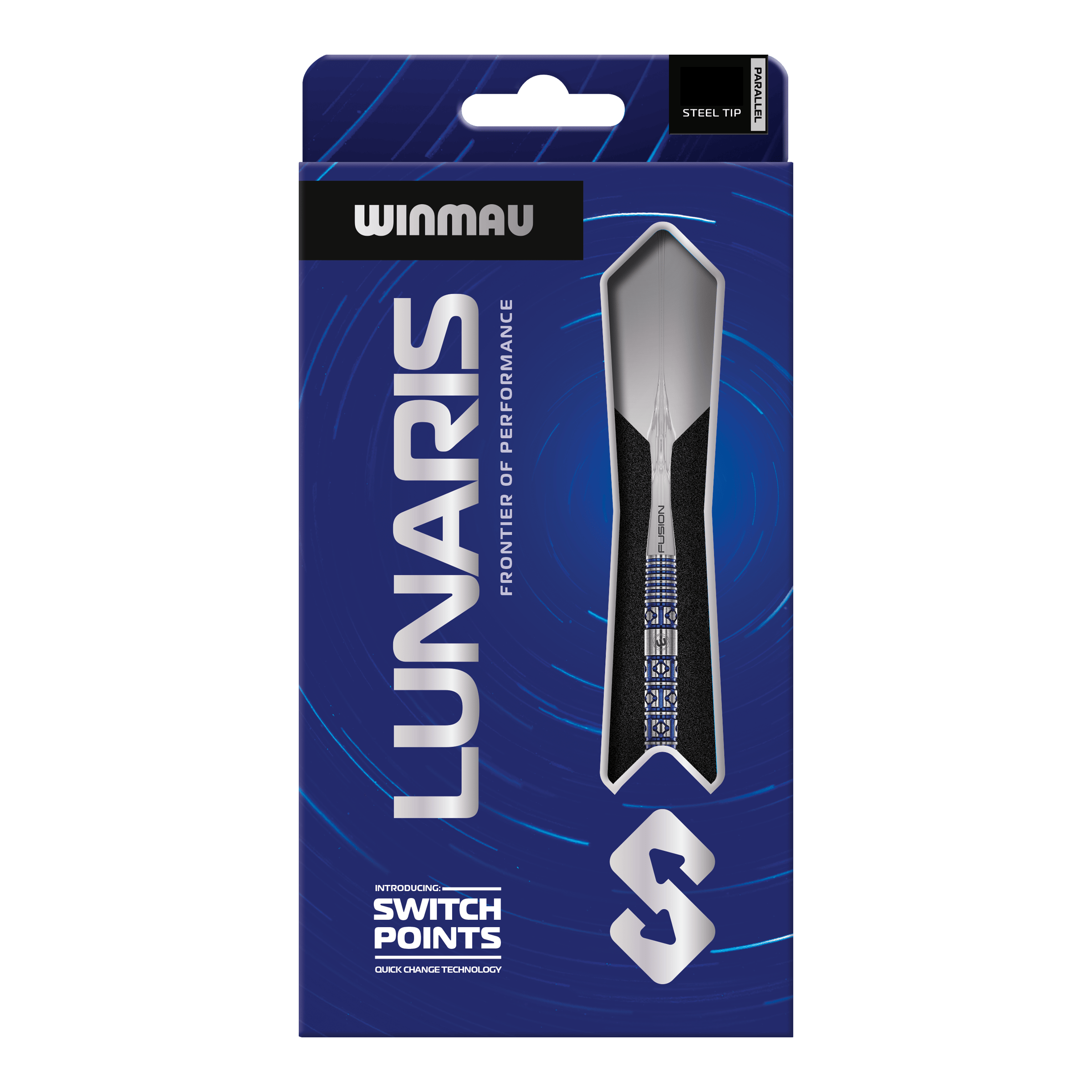 Winmau Lunaris Parallel Switch Point Steeldarts Das Bild zeigt die Winmau Lunaris Parallel Switch Point Steeldarts. Die Darts liegen nebeneinander und sind deutlich zu erkennen.
