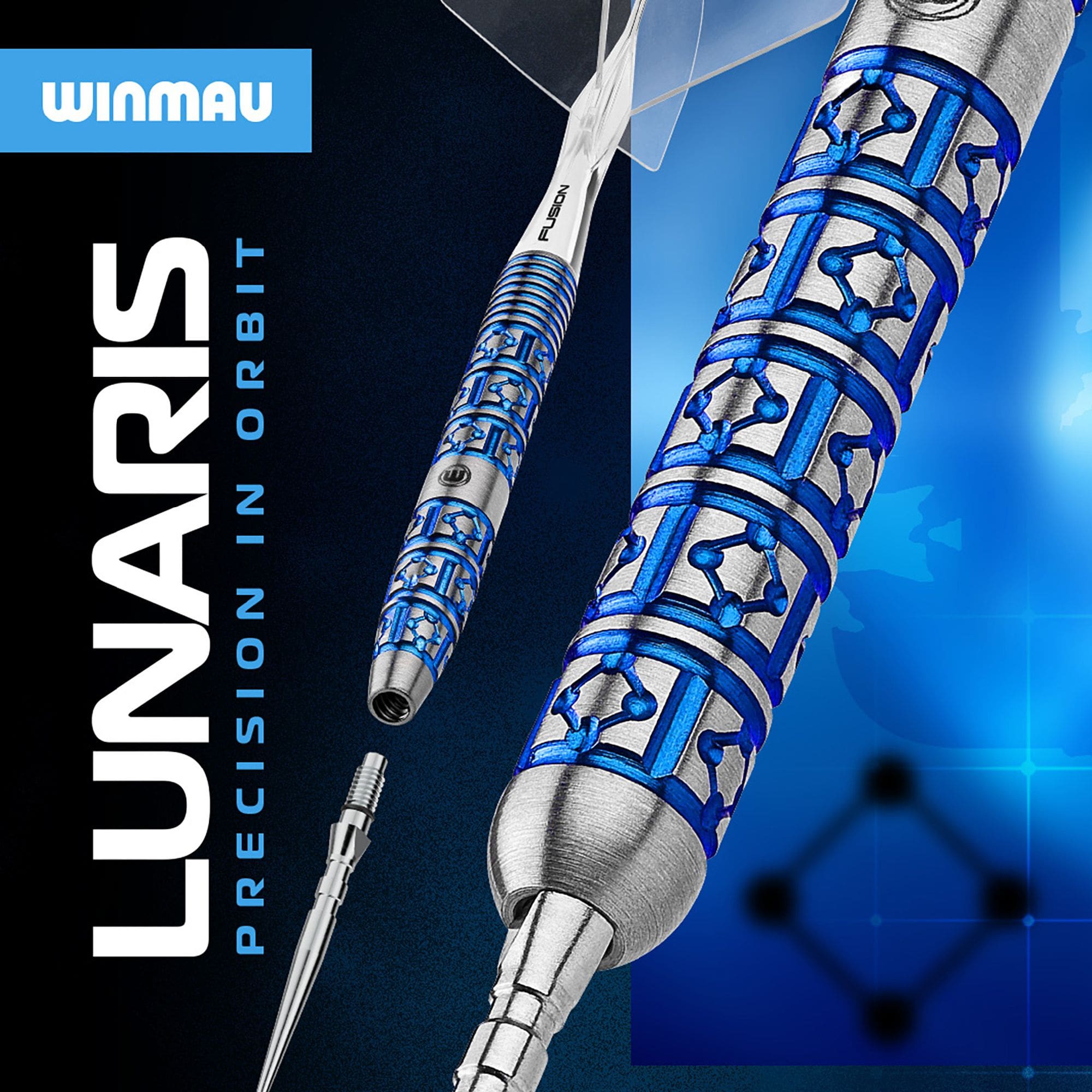 Winmau Lunaris Parallel Switch Point Steeldarts Das Bild zeigt die Winmau Lunaris Parallel Switch Point Steeldarts. Diese Darts überzeugen mit einem modernen Design.