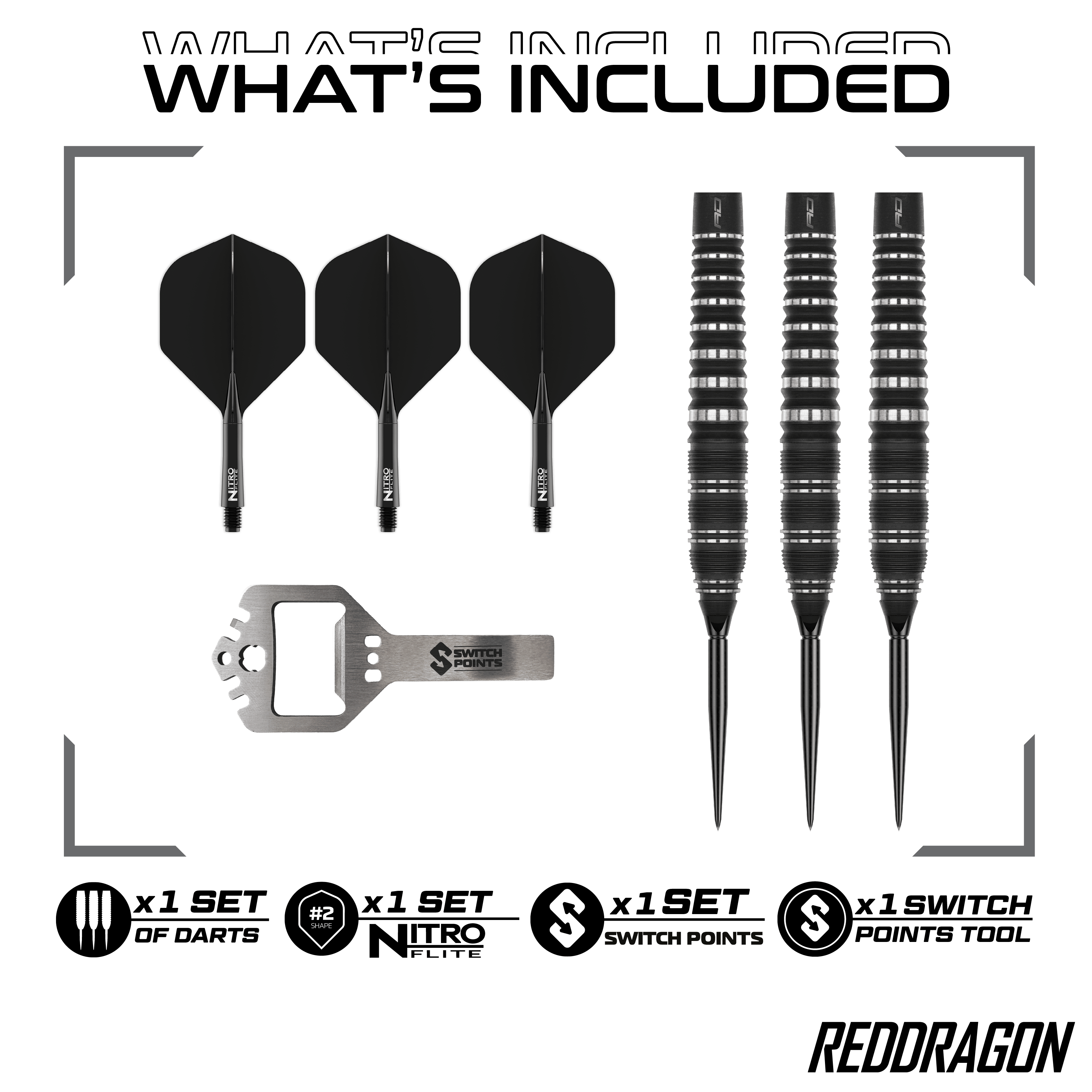 Red Dragon Sable Torpedo Switch Point Steeldarts Hier sind Red Dragon Sable Torpedo Switch Point Steeldarts zu sehen. Diese Darts zeichnen sich durch ihre Torpedo-Form aus.