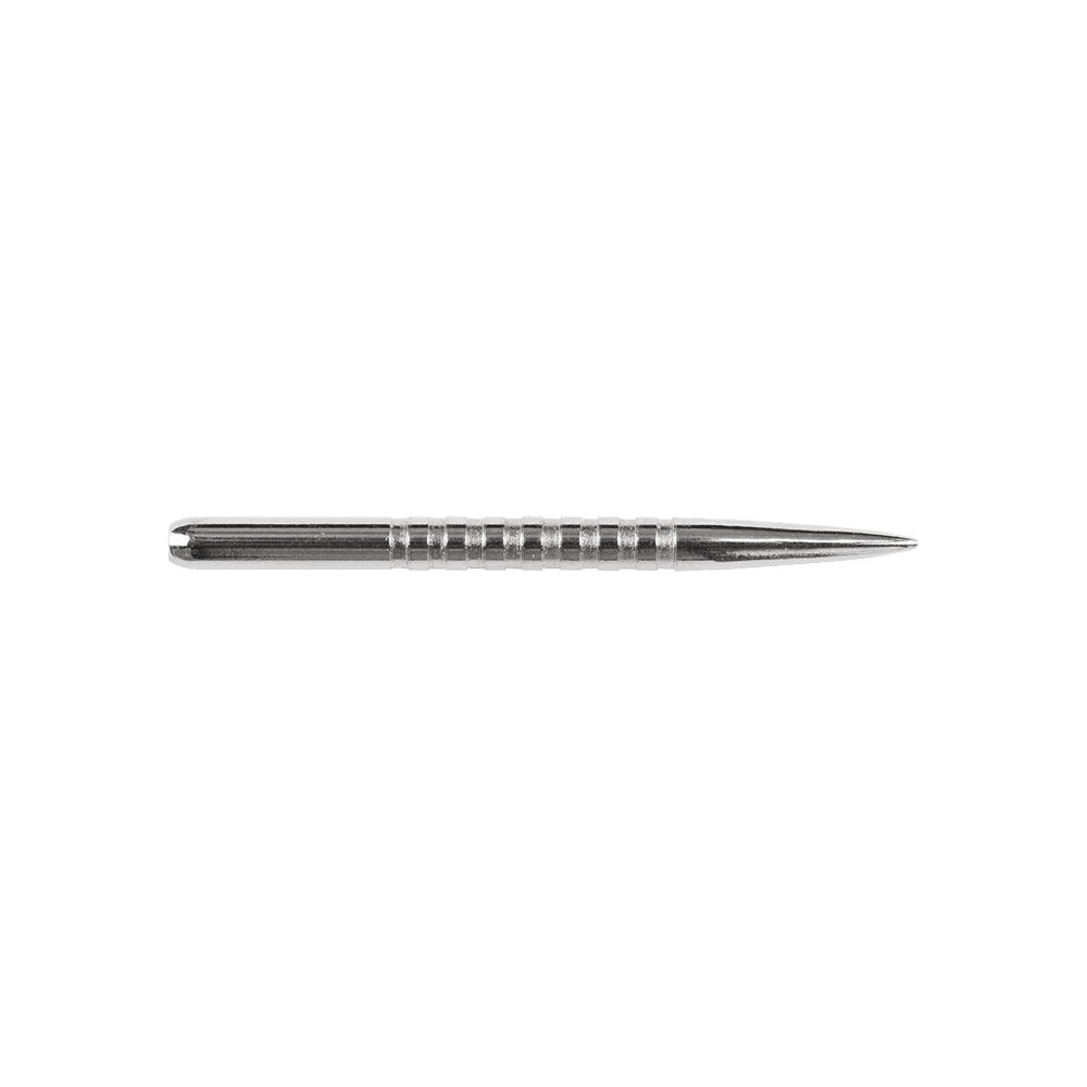 57781_Bulls_GP3_Steeldartspitzen_Silber_34mm_2 Das Bild zeigt eine silberne Steeldartspitze des Modells 'Bulls GP3'. Die Spitze ist aus Metall gefertigt und hat mehrere Rillen für besseren Halt.