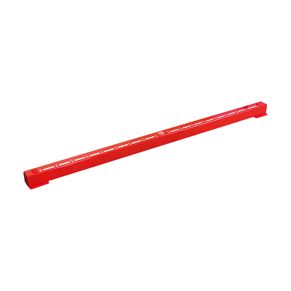 67824_Bulls_Oky_System_Metall_Oche_O90_1 Das Bild zeigt das Produkt "Bulls Oky Metall Oche". Es ist eine lange, rote Metallleiste mit weißen Markierungen.