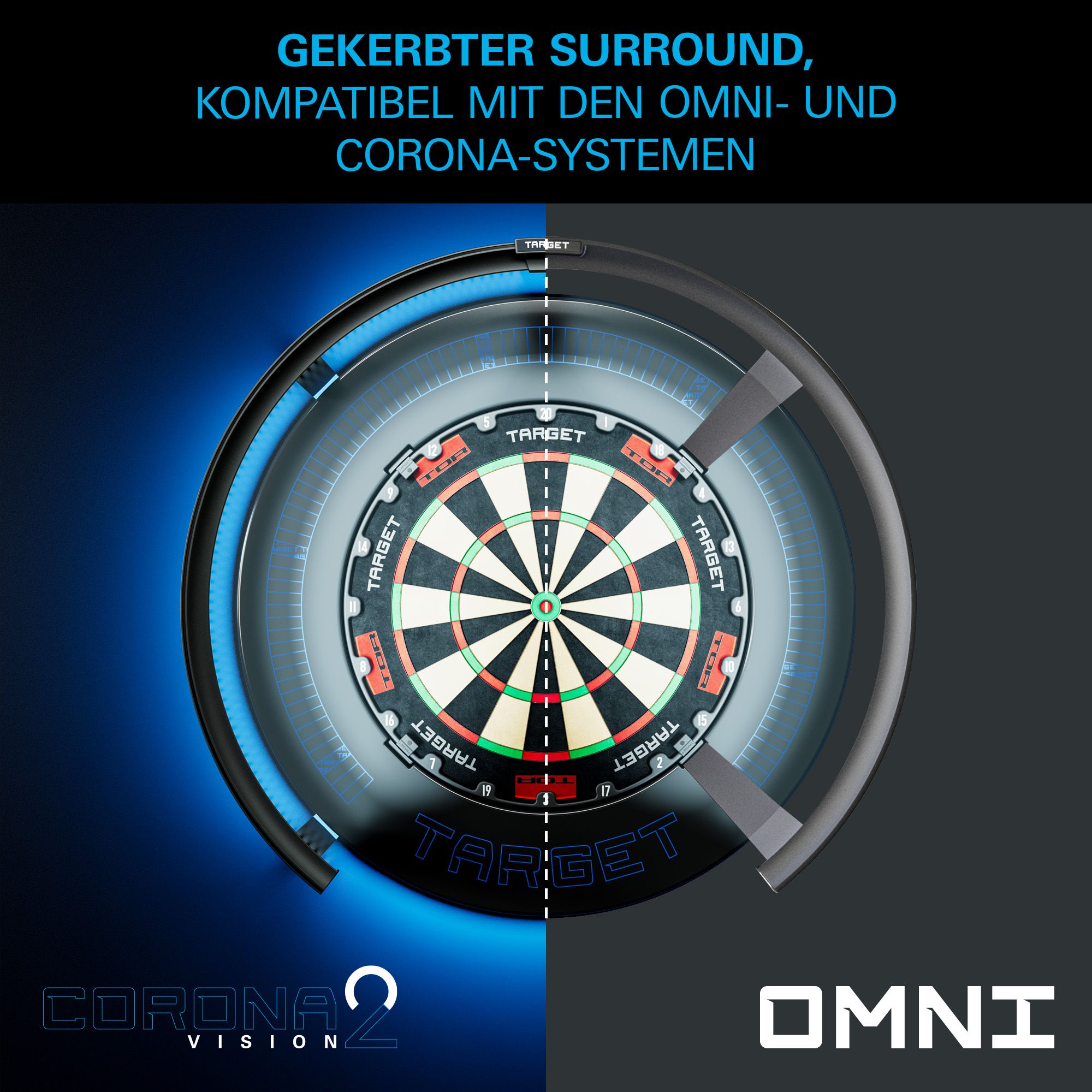Target Corona Vision Notched Dartboard Surround mit Beleuchtung Target Corona Vision Notched Dartboard Surround mit Beleuchtung