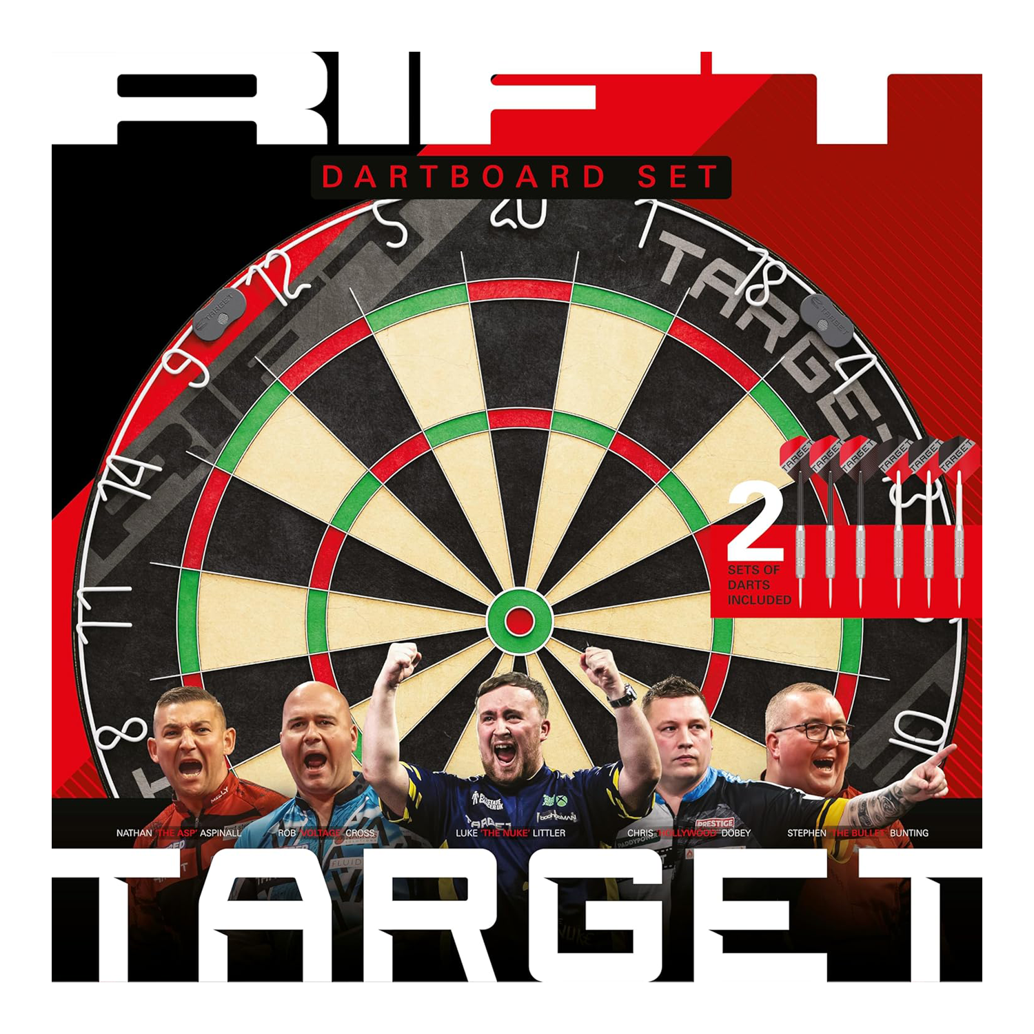 Dieses Bild zeigt das Target Rift Steeldartboard Set. Das Dartboard Set ist robust und langlebig.