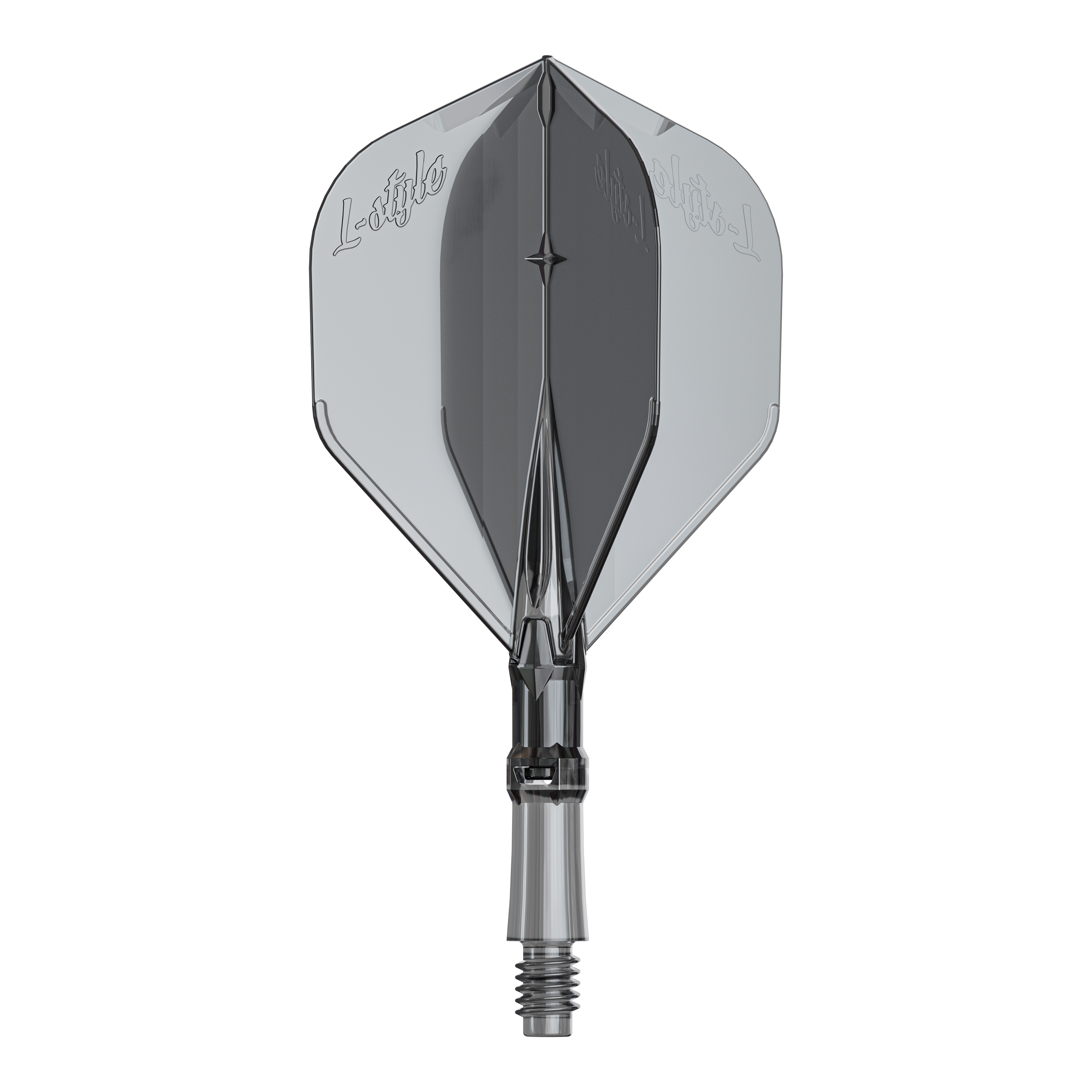 L-Style L-Sytem Flights - Clear Black-190 Ein Ersatz-Flights-Set für Dartpfeile ist abgebildet. Das Produkt heißt LS1062 LStyle L-System Flights ClearBlack Small.