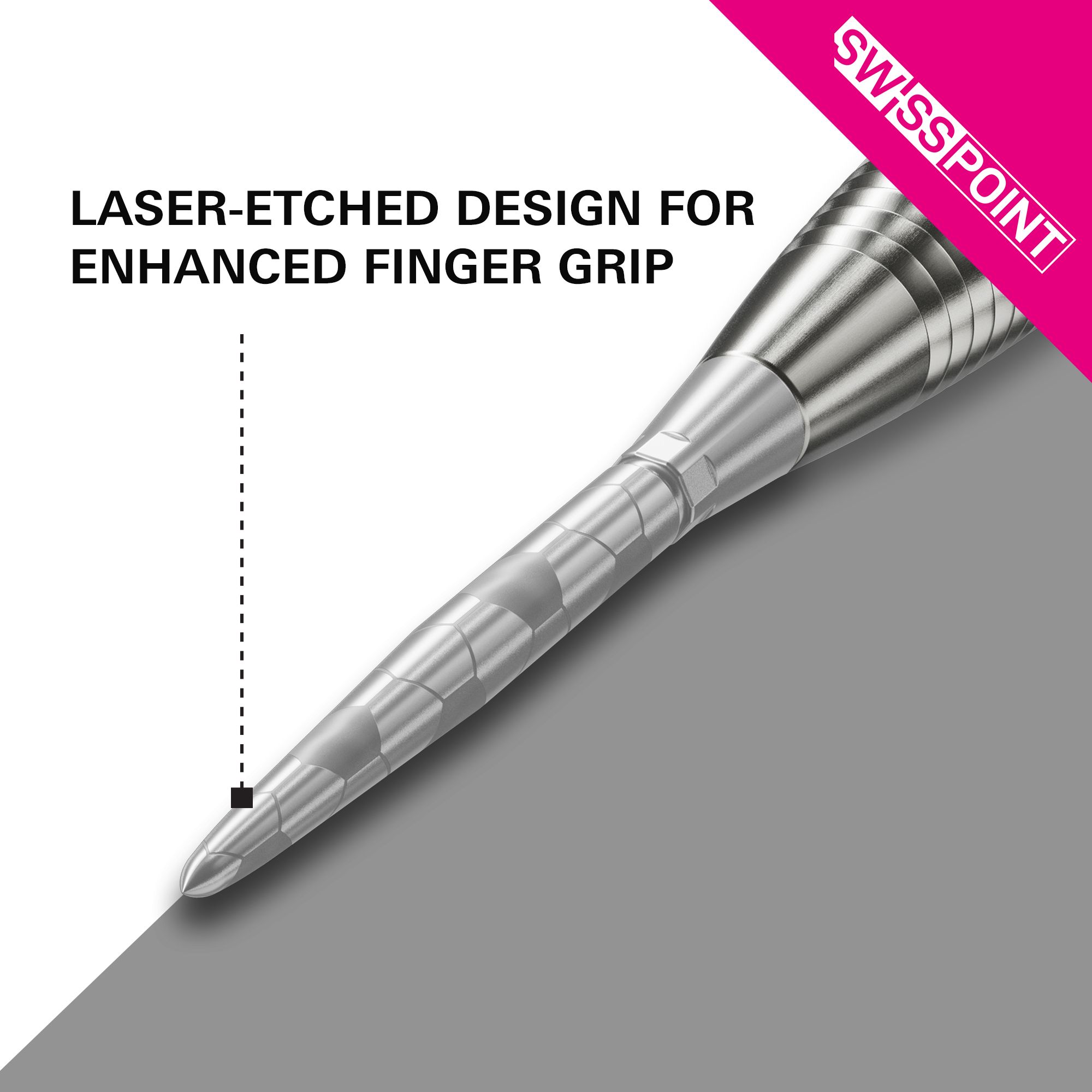 Target Swiss Storm Onyx Point Dartspitzen - Silber Das Bild zeigt die silberne Dartspitze "Target Swiss Storm Onyx Point". Die Spitze verfügt über ein lasergraviertes Design für einen verbesserten Fingergriff.
