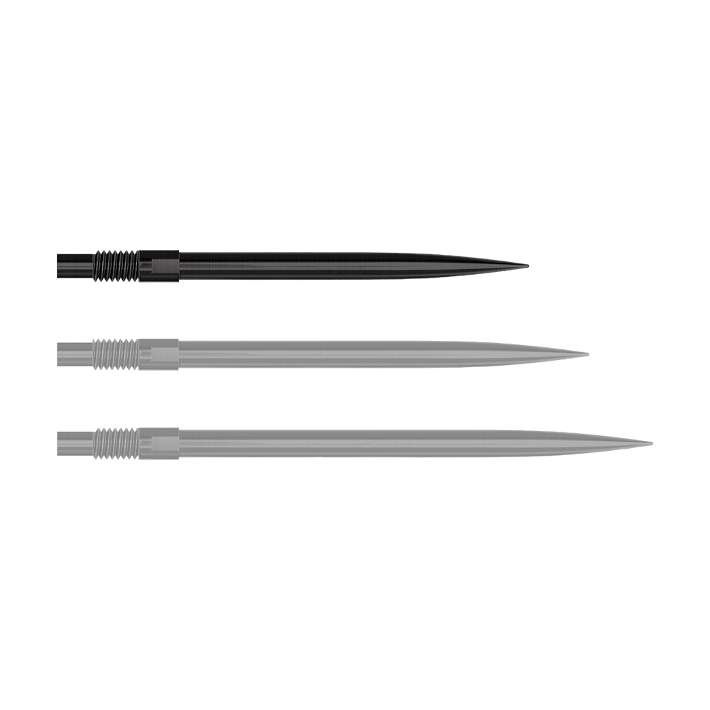 Harrows Quick Point Dartspitzen - Schwarz Abgebildet ist ein Produkt mit dem Dateinamen 'QP23974_Harrows_QuickPoint_Dartspitzen_Schwarz_30mm_1'. Das Bild zeigt schwarze Dartspitzen.