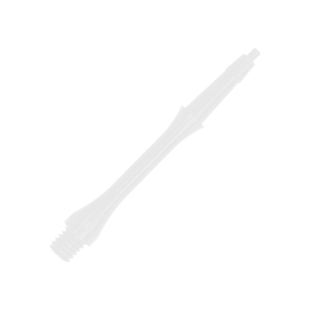 HRC-12602-W_Harrows_Clic_Slim_Shafts_White_23mm_2 Das Bild zeigt einen weißen, schlanken Dart-Schaft der Marke Harrows Clic. Der Schaft hat eine glatte, moderne Form und ist für den Einsatz in Dartpfeilen geeignet.
