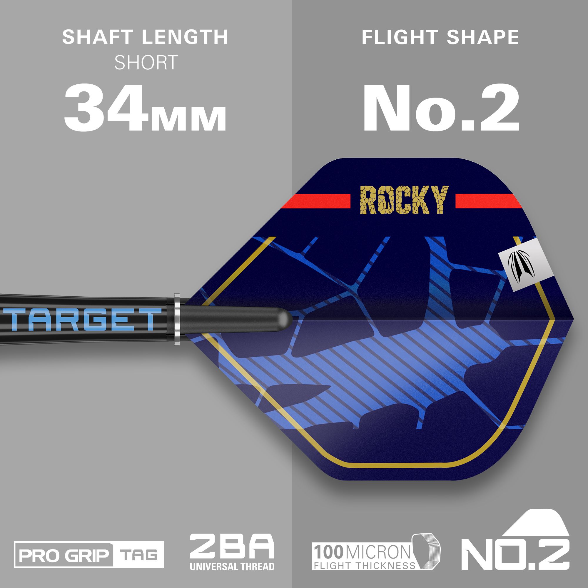 Target Josh Rock GEN1 Softdarts - 20g Das Bild zeigt einen Softdart aus der Serie "Target Josh Rock GEN1" mit einem Gewicht von 20g. Der Schaft ist 34 mm lang und der Flight hat die Form Nr. 2.