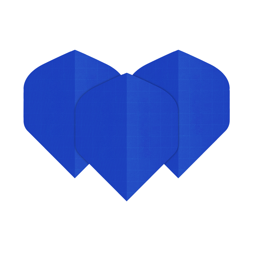 Nylon-Stoff Flights - Standard - BLAU Das Bild zeigt drei blaue Dart-Flights aus Nylon-Stoff. Sie haben eine klassische, leicht abgerundete Form.