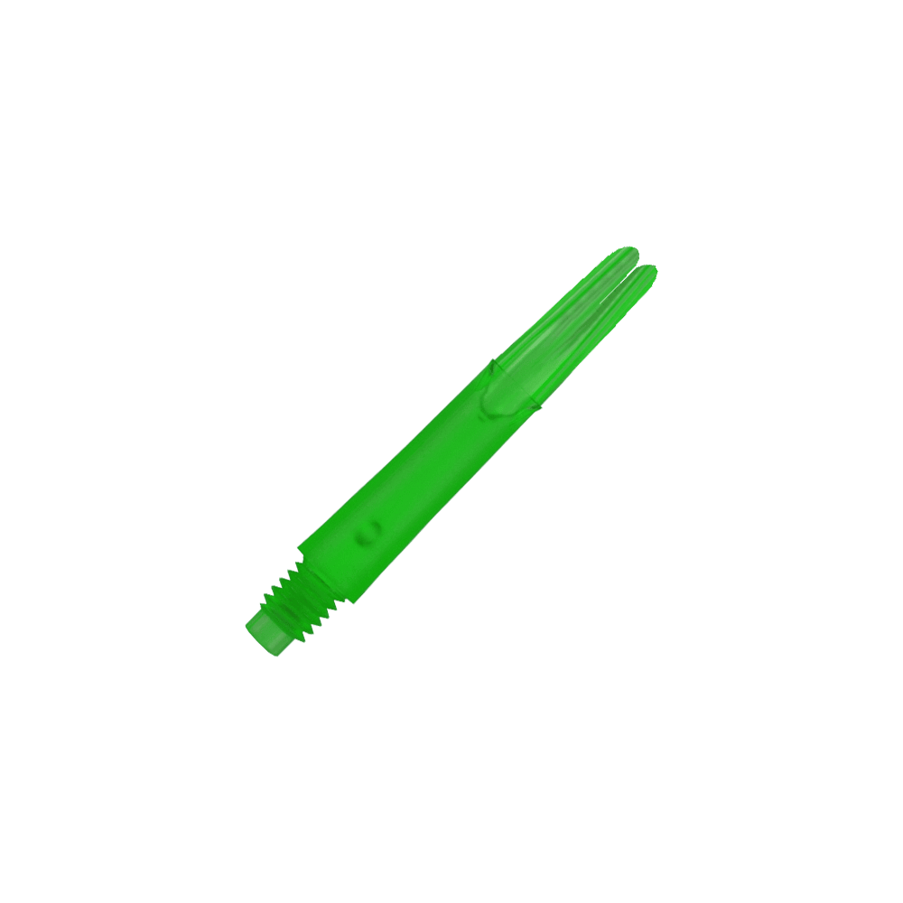 L-Style L-Shafts Locked Straight - Green 190 Das Bild zeigt einen geraden, grünen Dart-Schaft ohne Kappen. Er ist aus Kunststoff gefertigt und hat ein Schraubgewinde am unteren Ende.