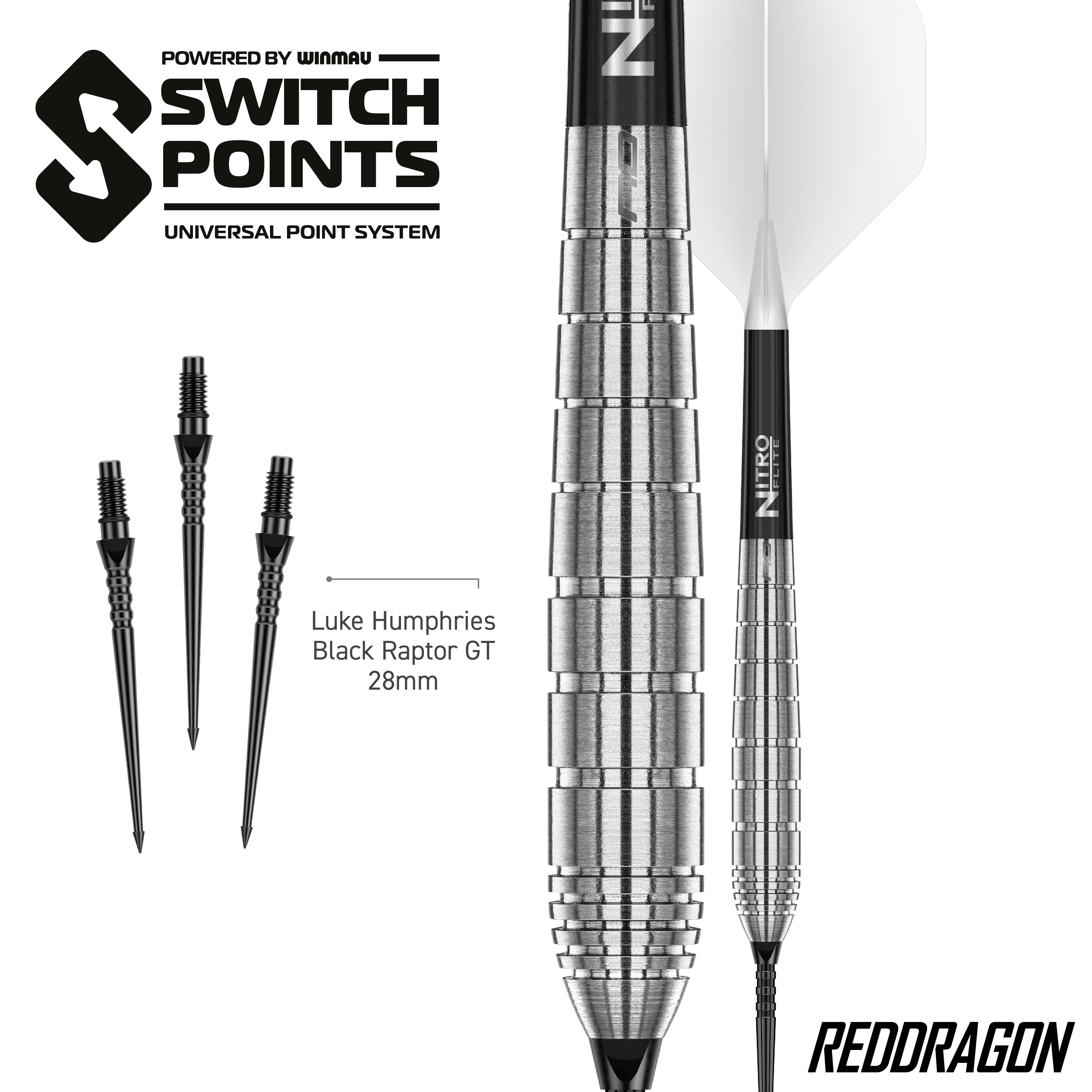 Red Dragon Luke Humphries TX1 Pioneer Switch Point Steeldarts Das Bild zeigt die Red Dragon Luke Humphries TX1 Pioneer Switch Point Steeldarts. Diese Steeldarts sind hochwertig verarbeitet.