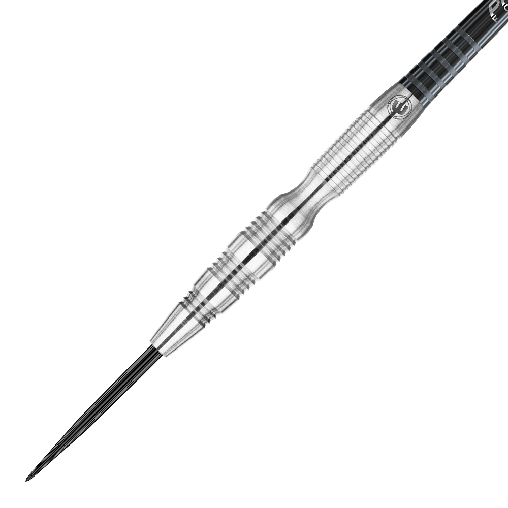 Das Bild zeigt einen Winmau Simon Whitlock 90 % Tungsten Steeldart. Der Dartpfeil besteht aus hochwertigem, strukturiertem Metall und hat eine spitze Stahlspitze.