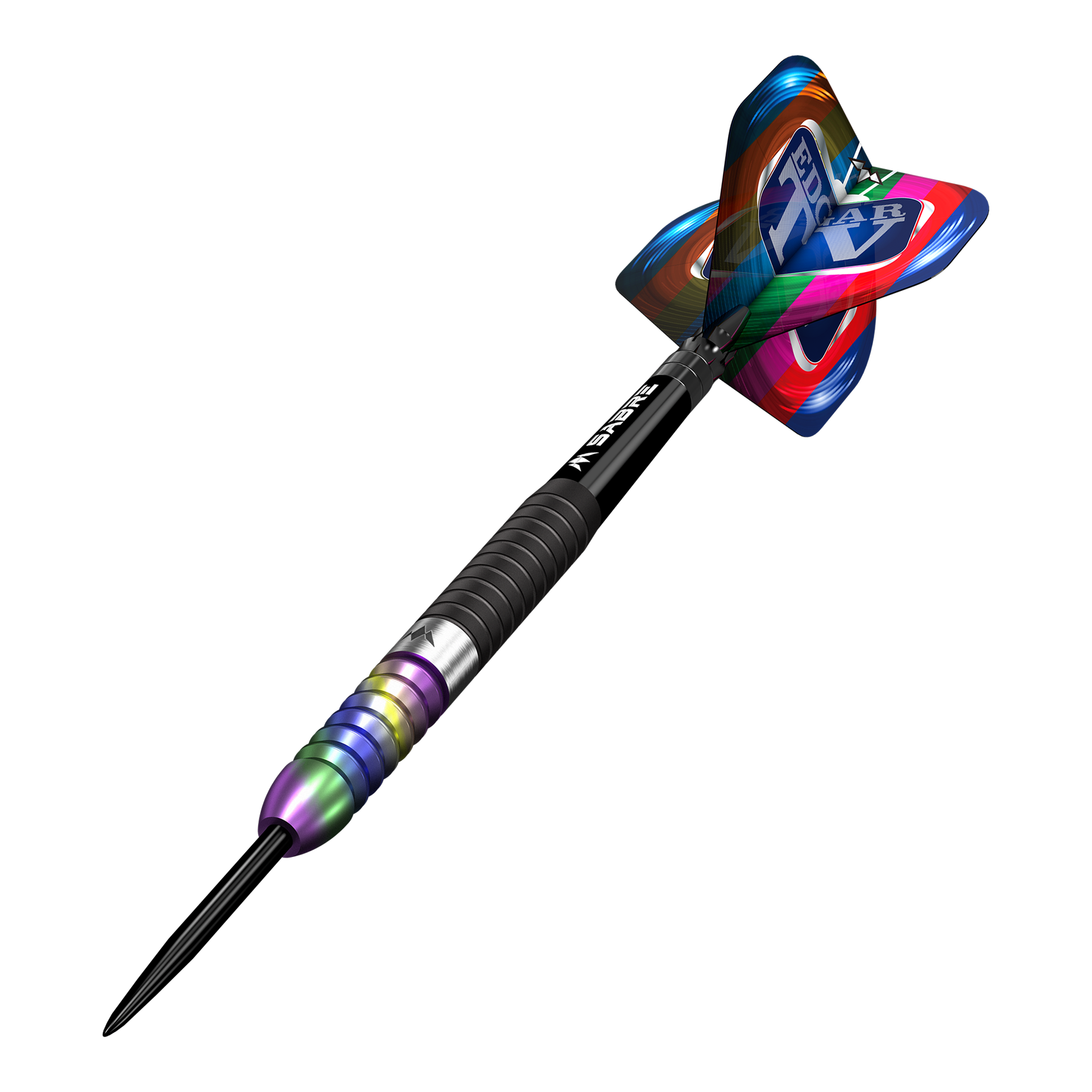 Mission Matt Edgar Steeldarts Dieses Bild zeigt einen Mission Matt Edgar Steeldart. Der Dartpfeil hat einen bunten Schaft und eine auffällige, farbenfrohe Flight.