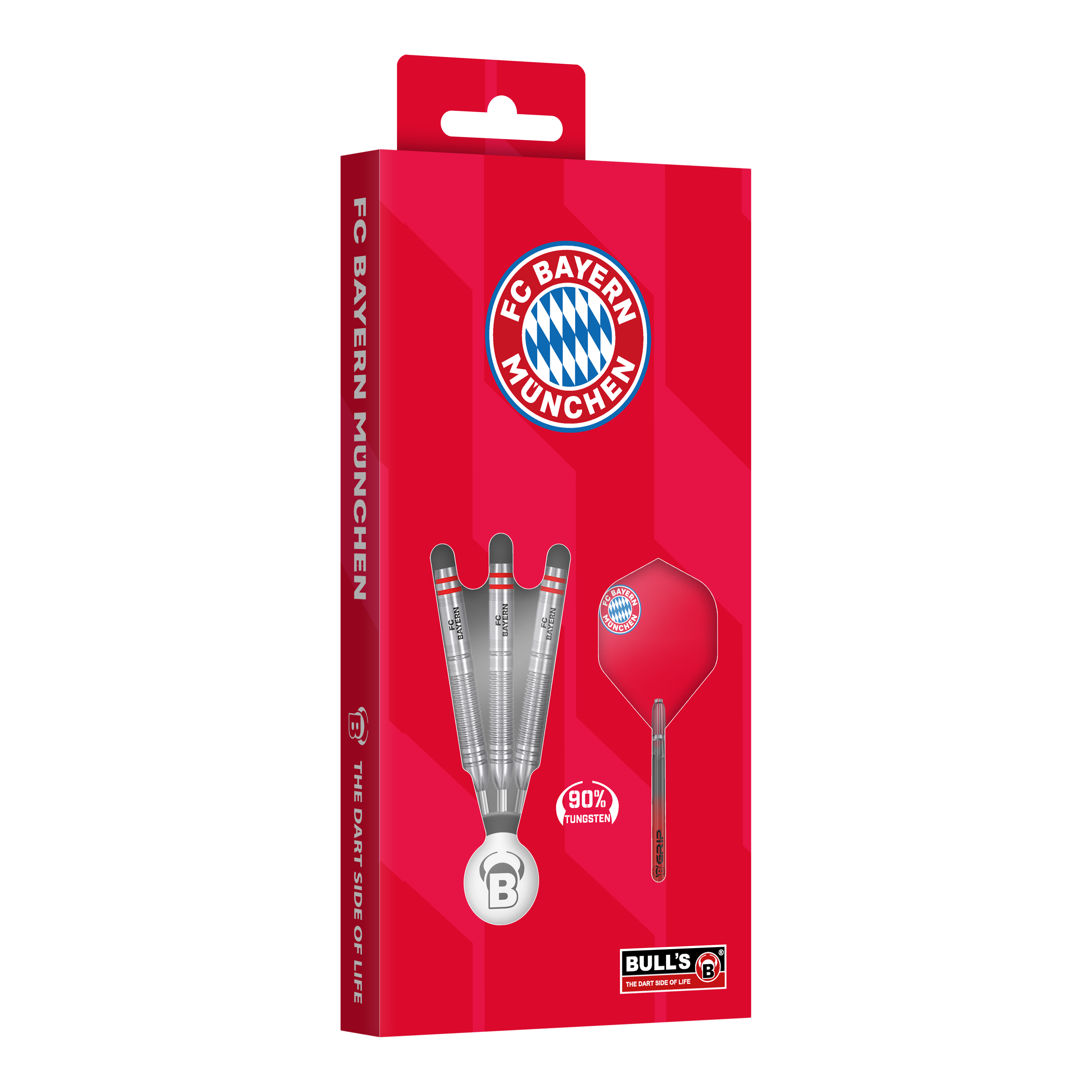 Das Bild zeigt die Bulls FC Bayern München Tungsten Steeldarts. Diese Steeldarts sind für Liebhaber des Vereins gedacht.
