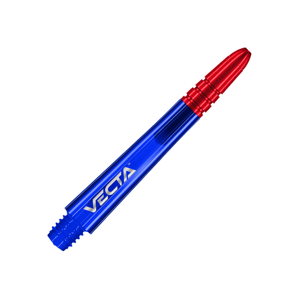 Winmau Vecta Shafts - Blau Rot Das Bild zeigt einen Dart-Schaft in den Farben Blau und Rot. Auf dem blauen Teil steht das Wort "VECTA".