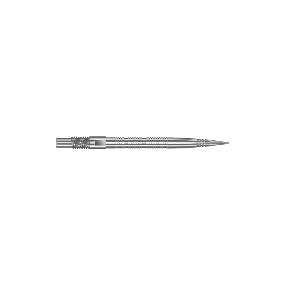 Harrows Quick Point Micro Ridge Dartspitzen - Silber Das Bild zeigt Dartspitzen mit MicroRidge Struktur in Silber mit einer Länge von 26 mm. Die Dartspitzen sind nebeneinander angeordnet.
