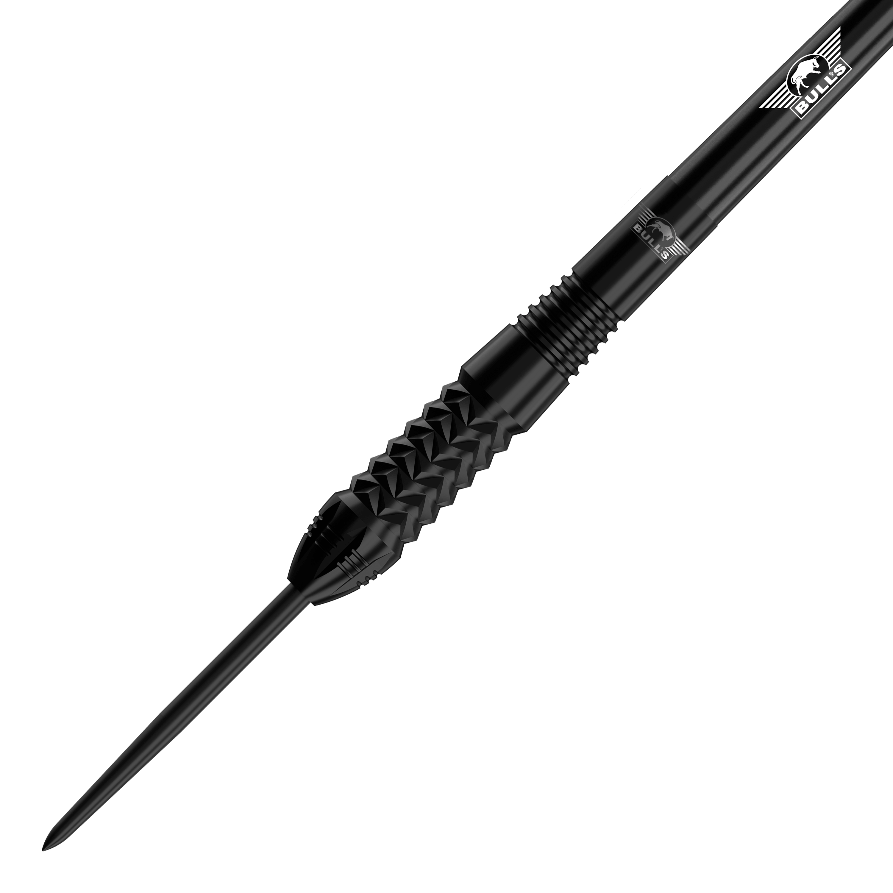 Bulls NL Caliber Black Steeldarts Das Bild zeigt einen schwarzen Steeldart der Marke Bulls NL Caliber. Der Dart hat eine strukturierte Griffzone und ein glänzendes, elegantes Design.