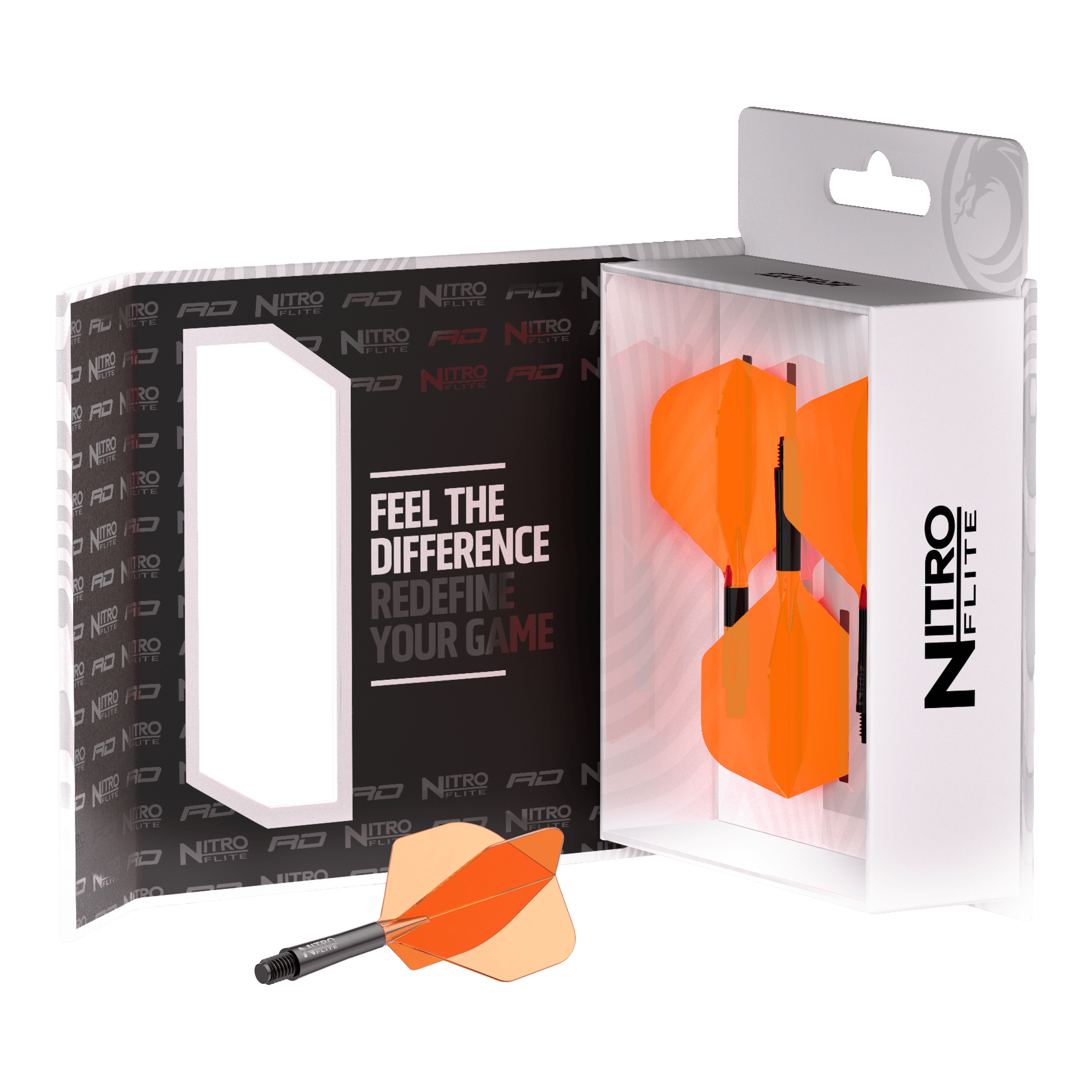 Red Dragon Nitroflite Black Shaft Orange Flights No2 Dieses Bild zeigt den Red Dragon Nitroflite Black Shaft Orange Flights No2. Der Dart-Schaft hat schwarze und orange Details.