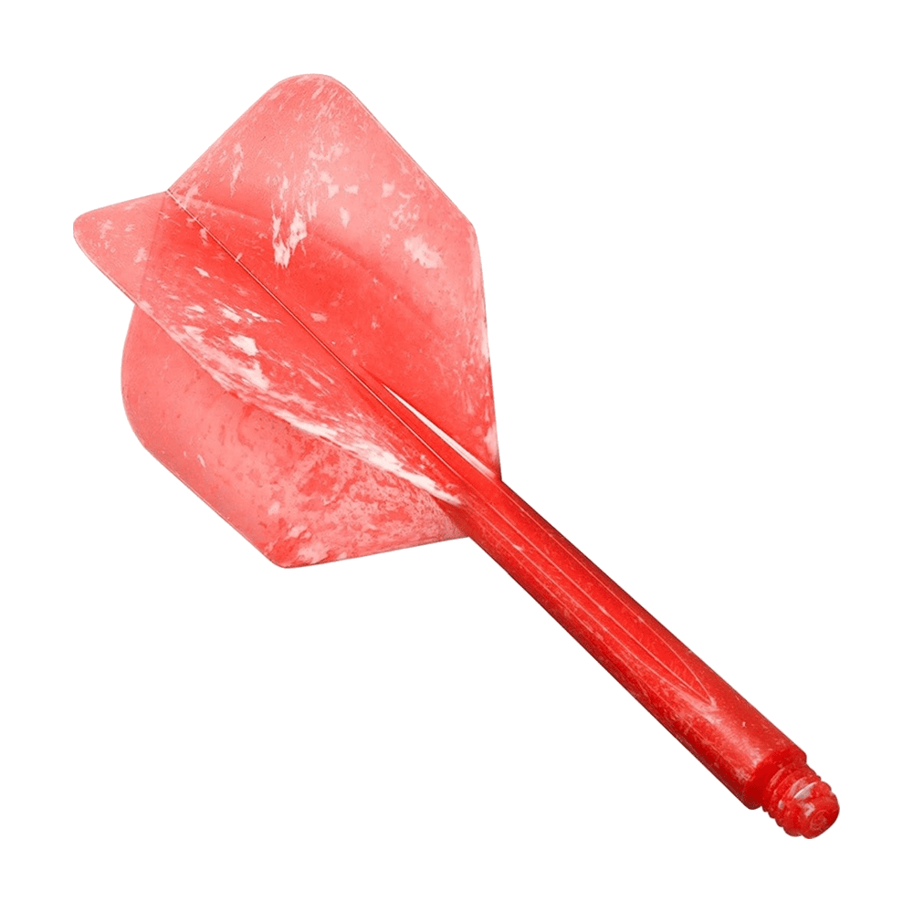 Das Bild zeigt das Produkt "Condor Zero-Stress Red Marble Flight System Small". Es handelt sich um eine kleine, rote Dart-Flight-Einheit mit marmoriertem Muster.