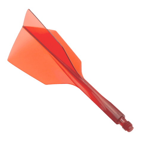 Das Bild zeigt ein rotes Dartflight-System mit schmalem Design. Es handelt sich um das Produkt "Condor Axe 120 Flight-System Clear Red - Narrow".