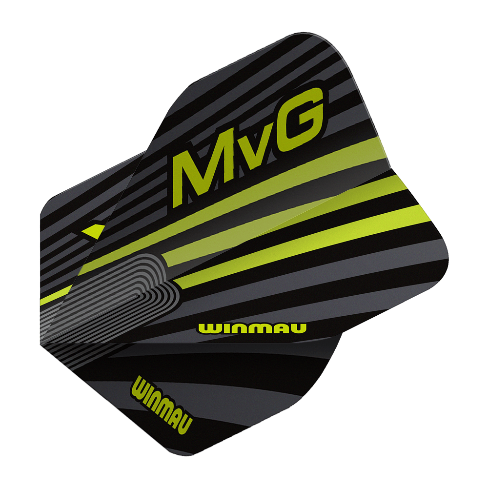 Winmau Prism Delta MvG Grey Green No2 Standard Flights Das Bild zeigt die Winmau Prism Delta MvG Grey Green No2 Standard Flights. Es handelt sich um Dart-Flights in Grau und Grün.