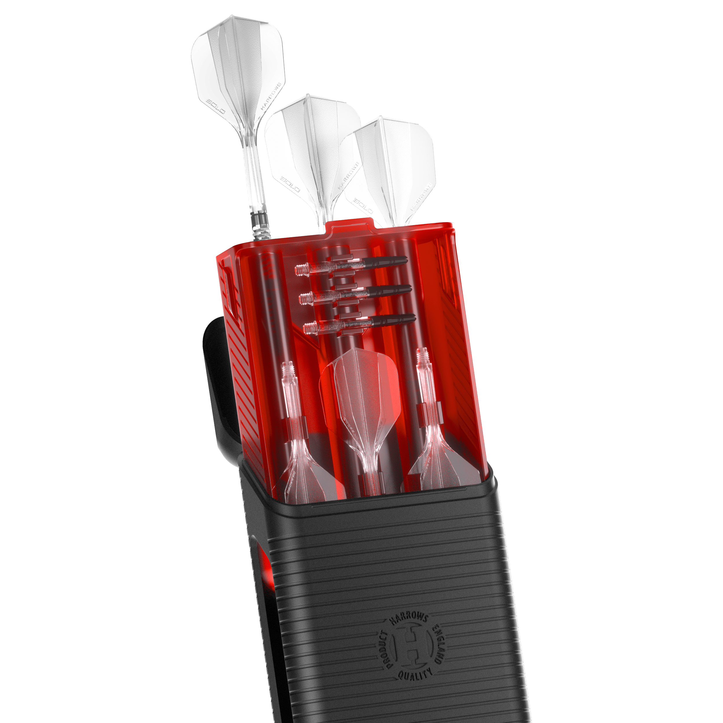 Dieses Bild zeigt ein weiteres rotes Dartcase von Harrows. Es gehört zur Serie Vault Dartcase Rot.