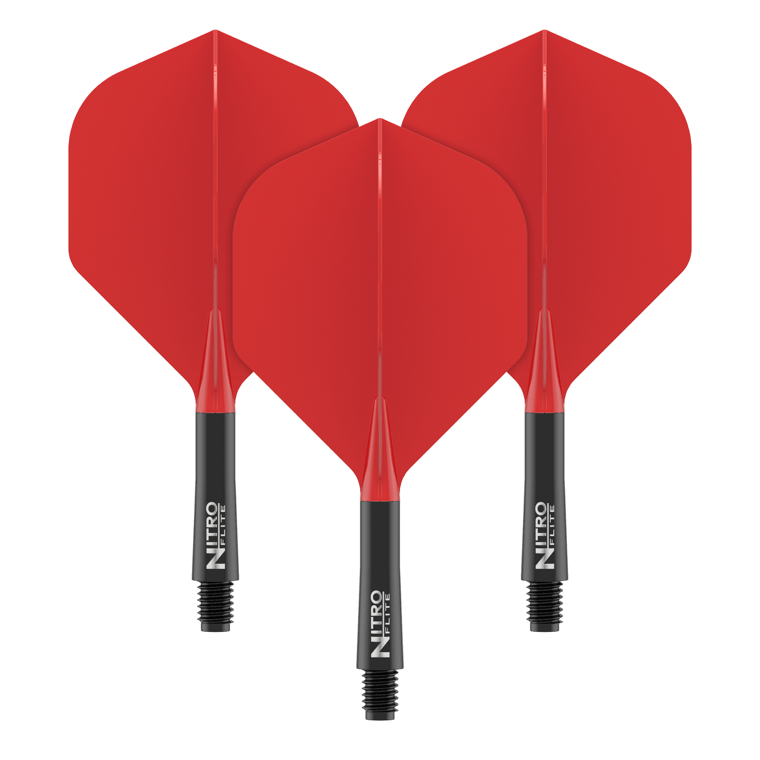 Red Dragon Nitroflite - Black Shaft Red No2 Flights Abgebildet ist ein weiterer Nitro-Flite in Schwarz und Rot, Short Größe, 22 mm. Das Produkt wird aus einer anderen Perspektive dargestellt.